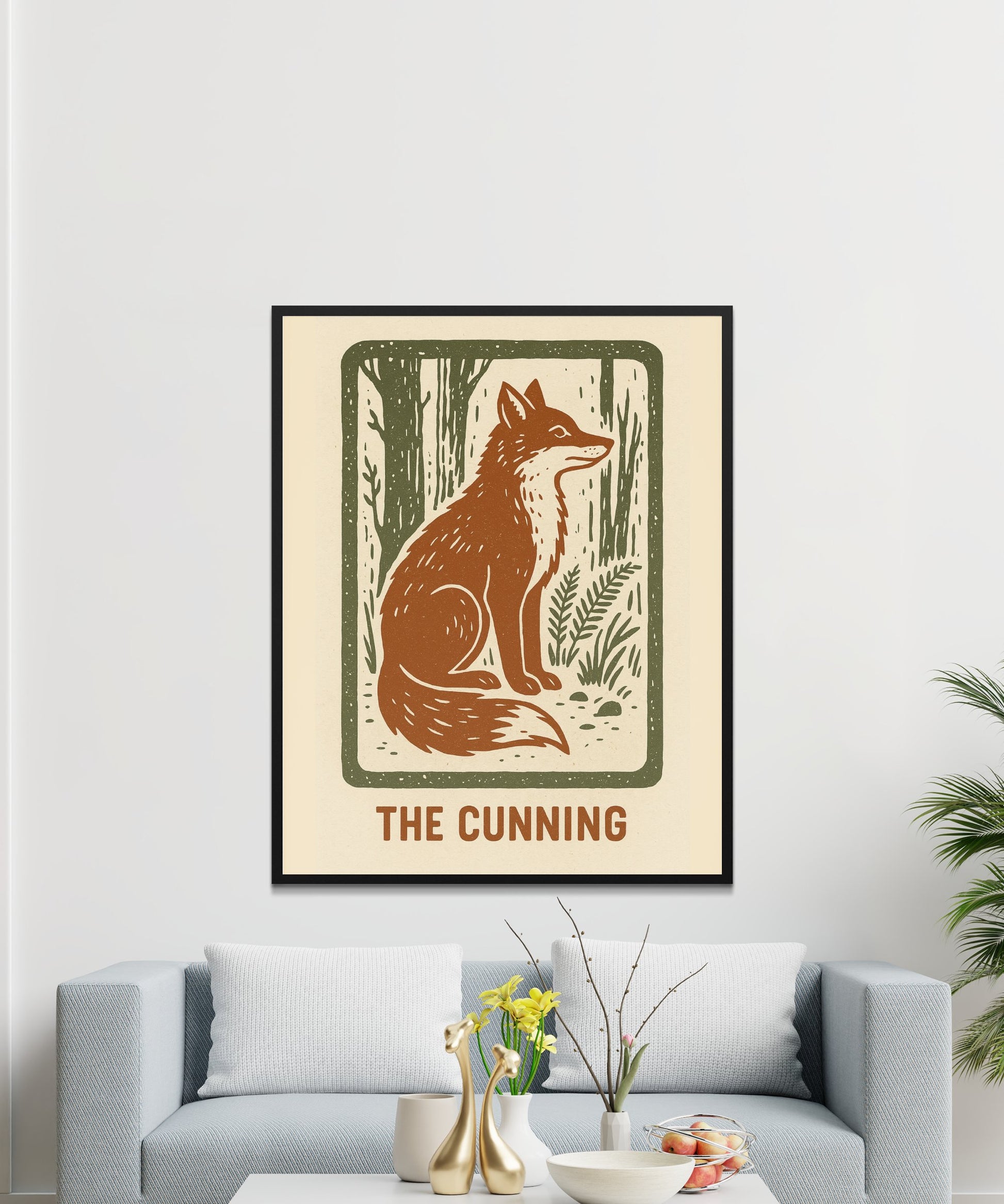 Vintage Fox Art Print, Rustic Wall Decor, Woodland Animal Illustration, Home Living Room Aesthetic