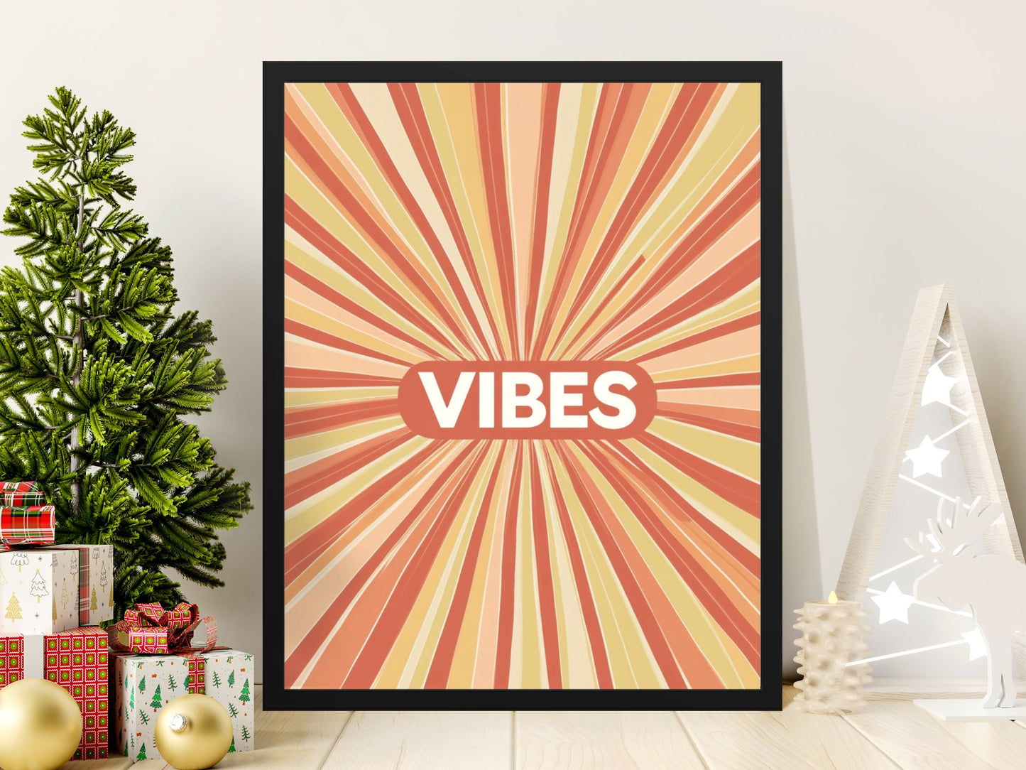 Retro Vibes Wall Art, Vintage Style Radiating Lines Poster, Colorful Home Decor, Inspirational Quote Art Print