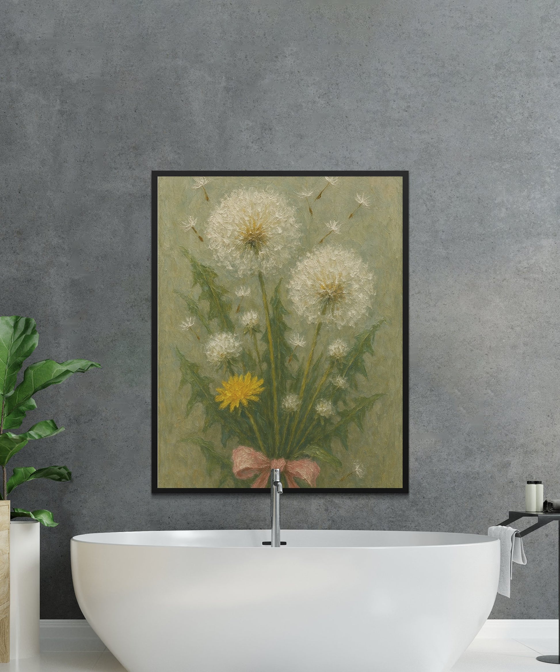 Vintage Botanical Wall Art Print, Dandelion Floral Poster, Rustic Home Decor, Neutral Color Palette, Nature Inspired Artwork for Bathroom