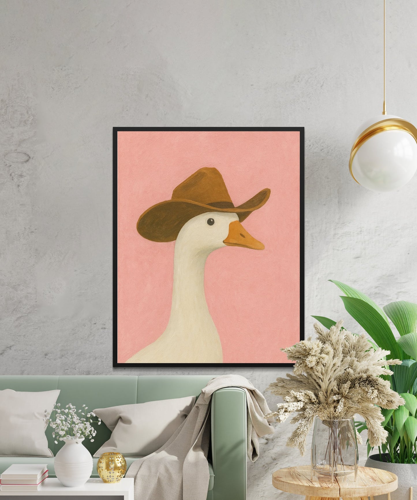 Cowboy Hat Duck Art Print, Quirky Wall Decor, Vintage Style Animal Poster, Unique Home Decoration, Farmhouse Chic, Living Room Artwork