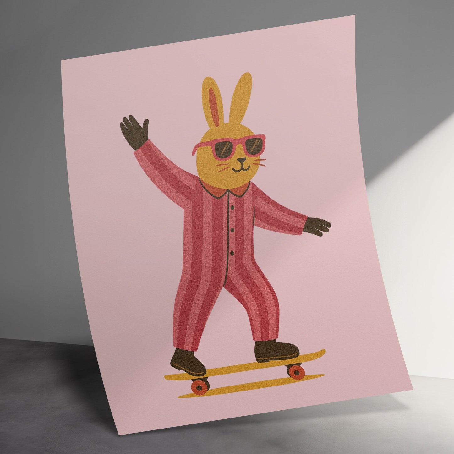 Cool Skateboarding Bunny Poster, Hipster Rabbit Wall Art, Kids Room Decor, Cartoon Animal Print