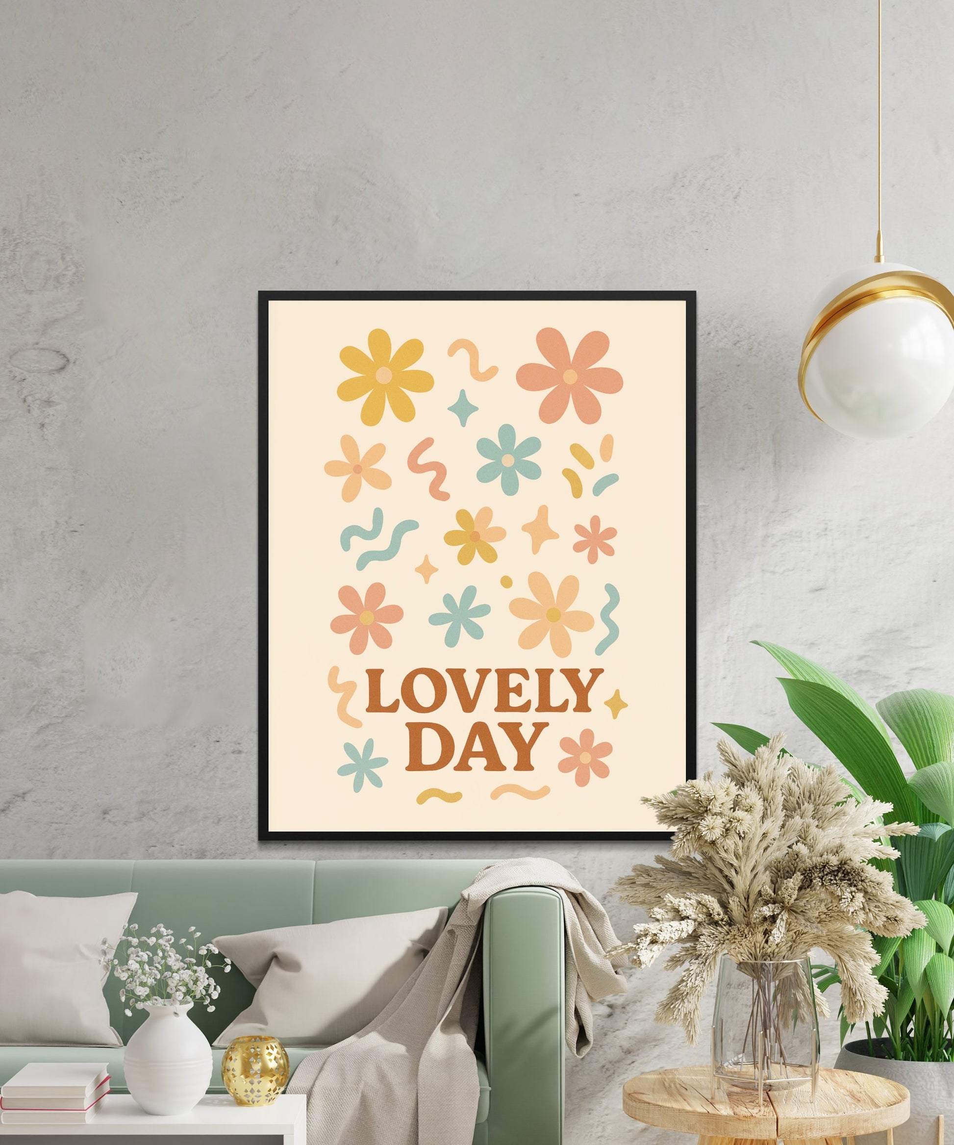 Lovely Day Floral Art Print, Colorful Wall Decor, Modern Home Decoration, Bright Living Room Poster