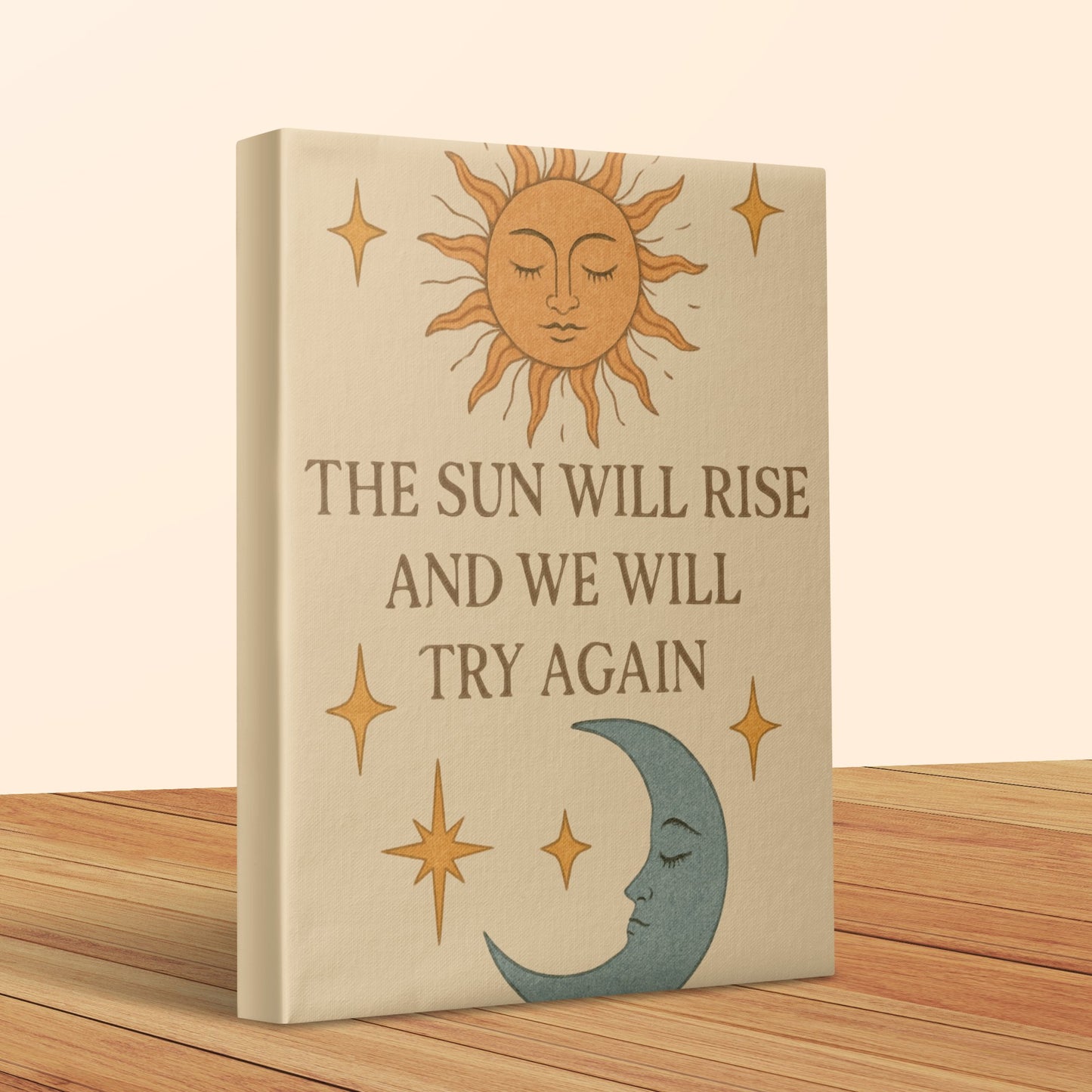 Sun and Moon Canvas Art, Inspirational Quote Wall Decor, Celestial Bedroom Artwork, Beige Aesthetic