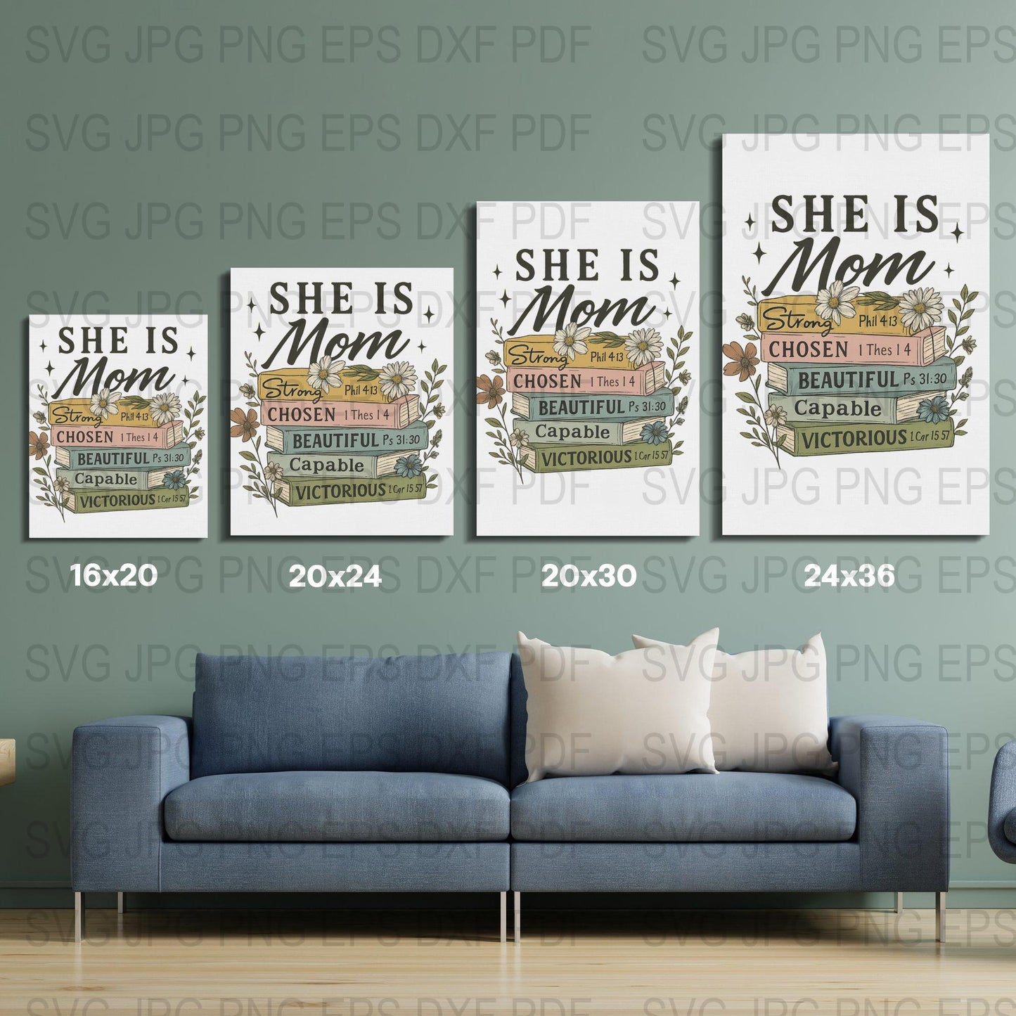 Inspirational Mom Quote Wall Art Set, Floral Typography Print, Home Decor, Digital Download, svg jpg png Files, Mother's Day Gift Idea