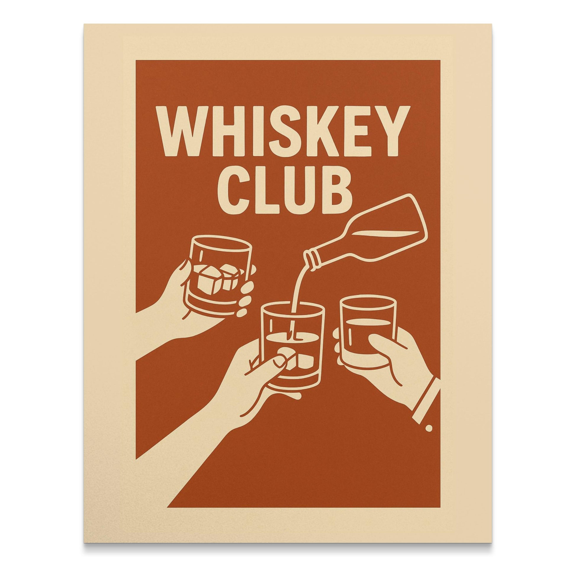 Whiskey Club Vintage Poster, Retro Bar Decor, Toasting Hands Art Print, Gift for Whiskey Lovers, Wall Art