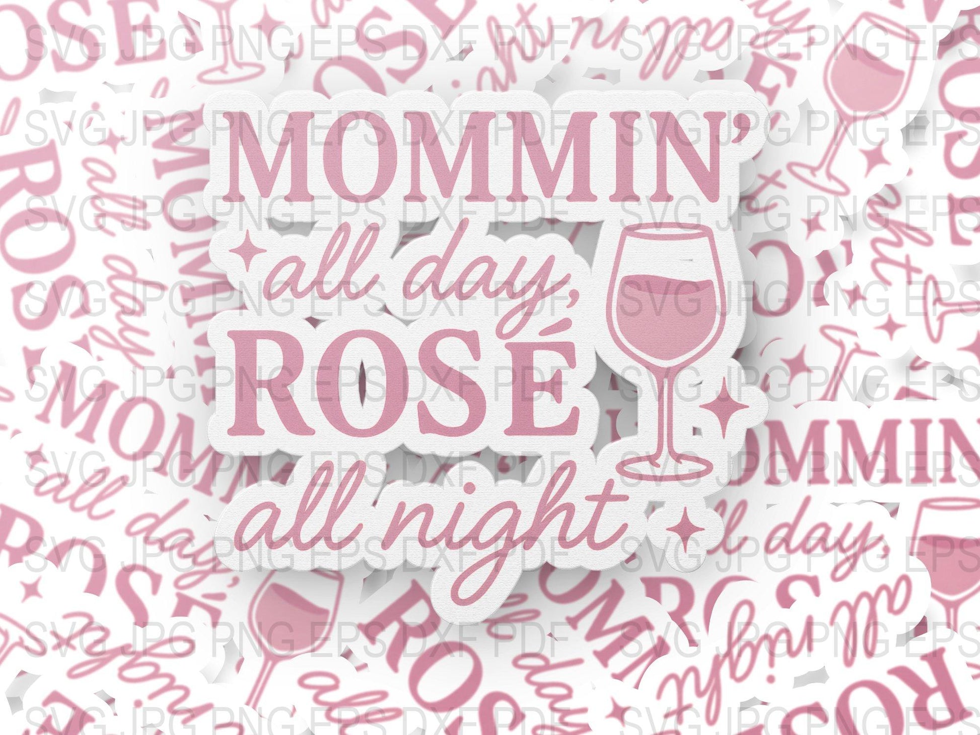 Mommin' All Day Rosé All Night Wall Art, Pink Wine Lover Gift, Decorative Wooden Sign for Home Bar and Kitchen Decor