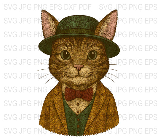 Vintage Cat Art Print, Dapper Cat in Hat and Bow Tie Illustration, Classic Style Animal Decor, Unique Wall Art, Perfect Gift for Cat Lovers