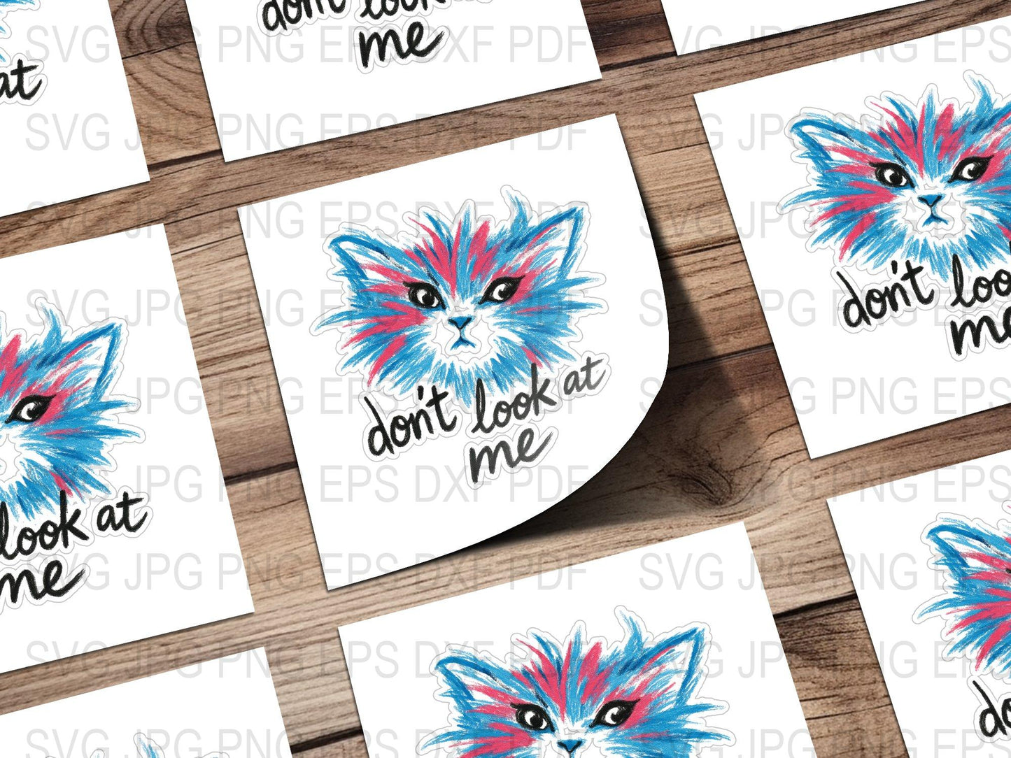 Colorful Fox Art Printable, Quirky Animal Illustration, Don't Look at Me Phrase, Digital Download, SVG, JPG, PDF Files