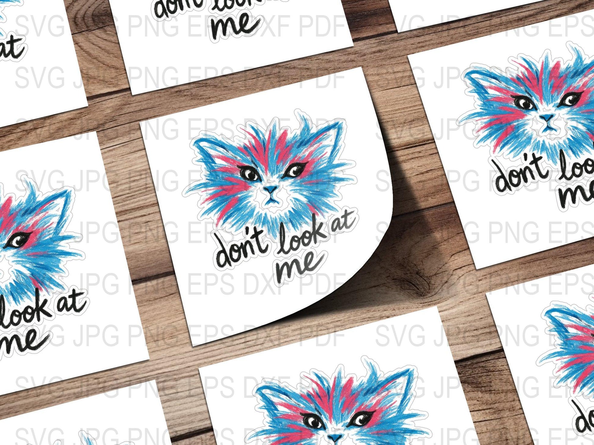 Colorful Fox Art Printable, Quirky Animal Illustration, Don't Look at Me Phrase, Digital Download, SVG, JPG, PDF Files