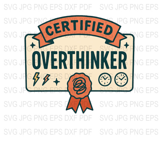 Certified Overthinker Badge Graphic T-Shirt, Funny Mindful Awareness, Thoughtful Gift Idea, Unisex Adult Clothing