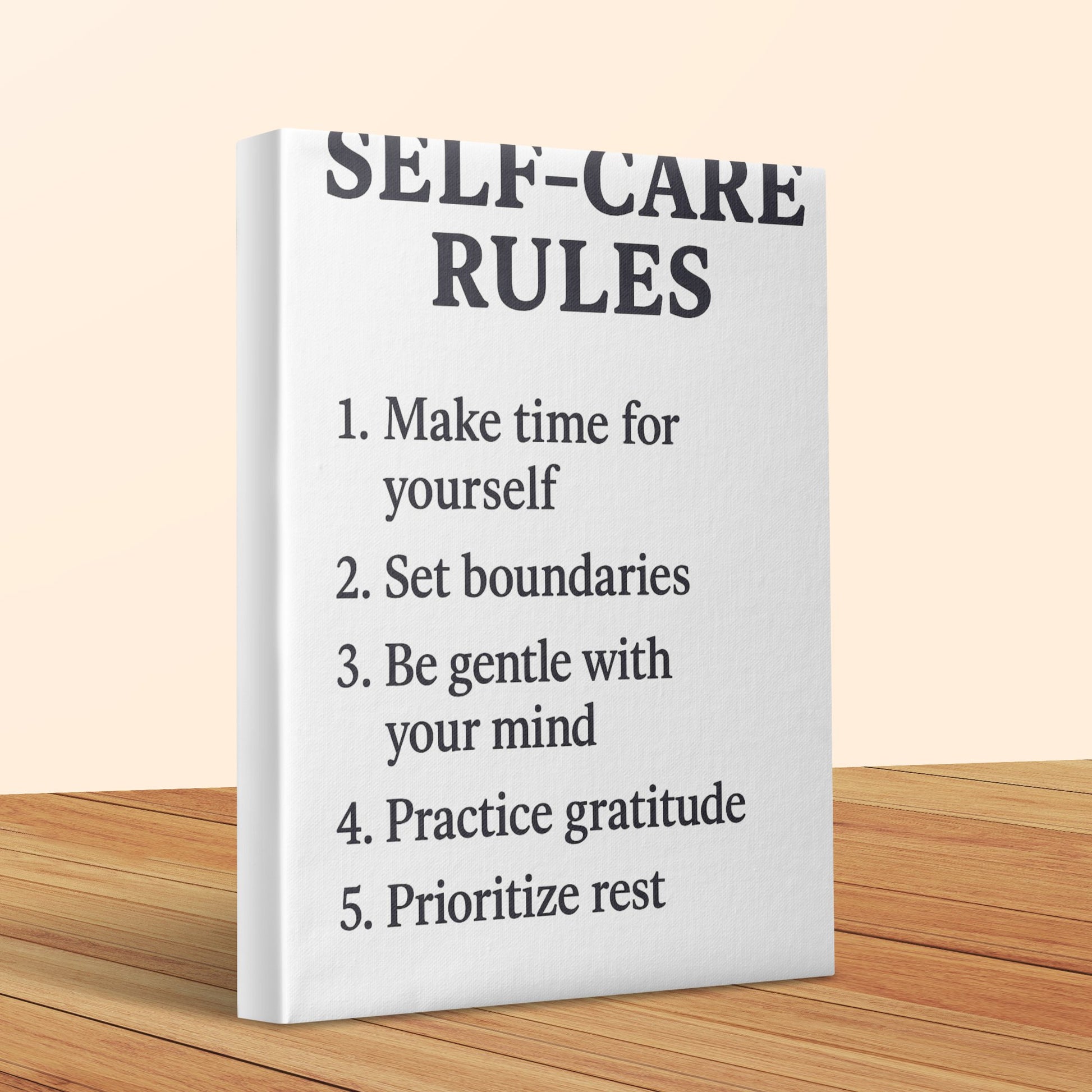 Self-Care Rules Canvas Print, Inspirational Quote Wall Art, Wellness Decor, Mental Health Gift, Modern Home Office Decoration, Minimalist