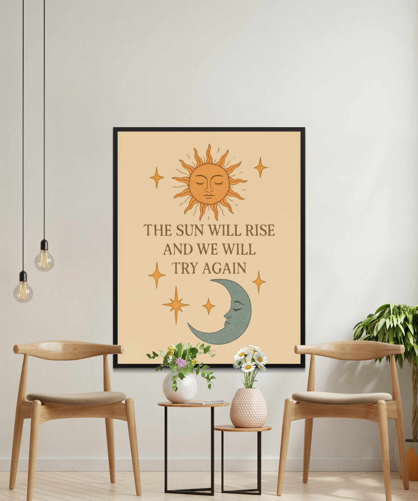 Inspirational Quote Wall Art, Sun and Moon Poster, Modern Home Decor, Minimalist Living Room Print, Warm Tones Artwork
