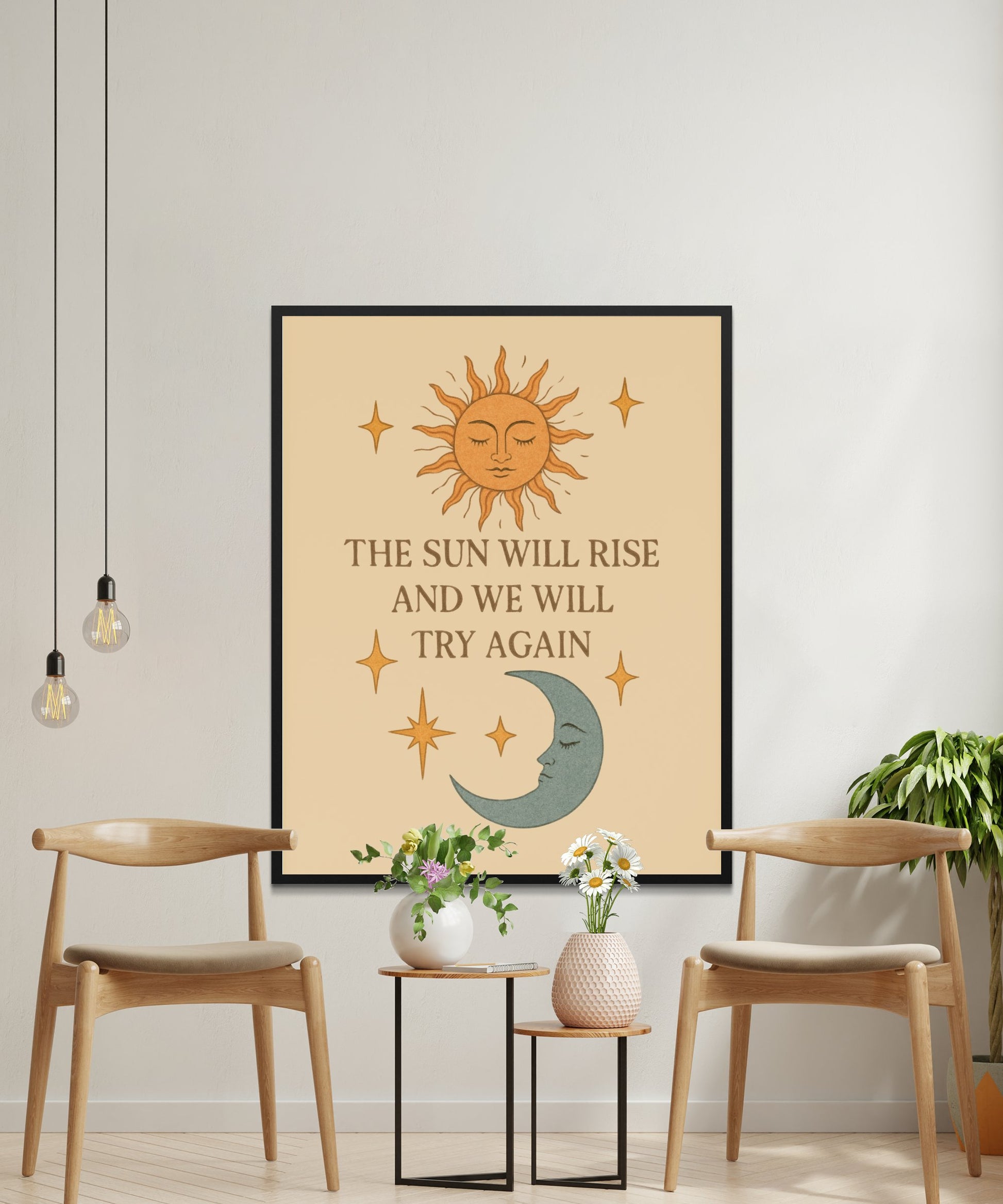Inspirational Quote Wall Art, Sun and Moon Poster, Modern Home Decor, Minimalist Living Room Print, Warm Tones Artwork
