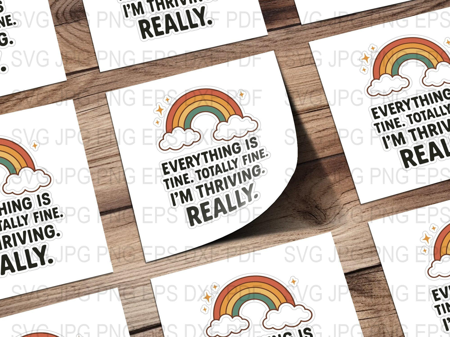 Positive Quote Rainbow Sticker, Everything is Fine, Encouragement, Planner Decals, Laptop Decal, Motivational Sticker Pack