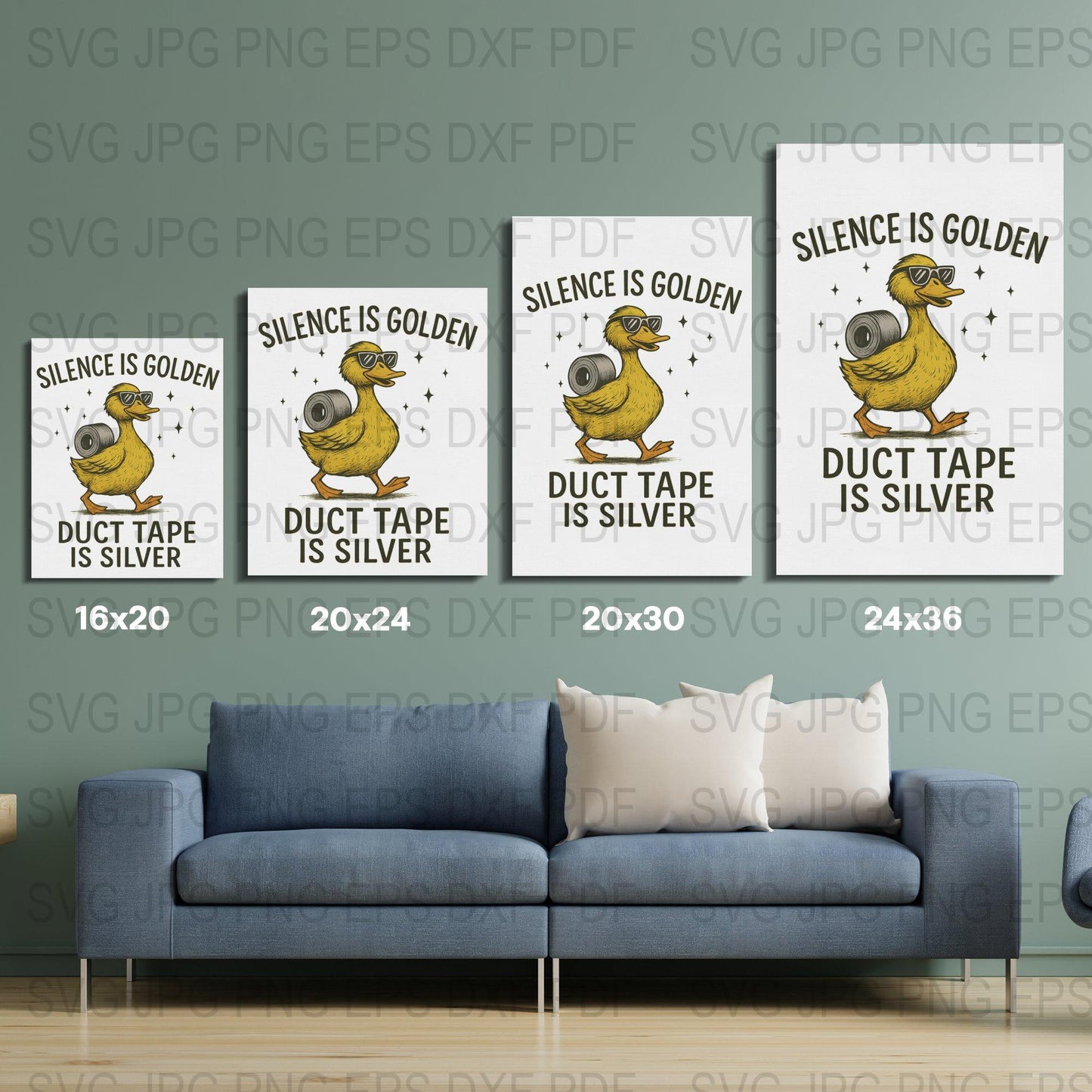 Silence is Golden Duct Tape is Silver Funny Duck Poster Wall Art Decor Prints Set of 4 Canvas