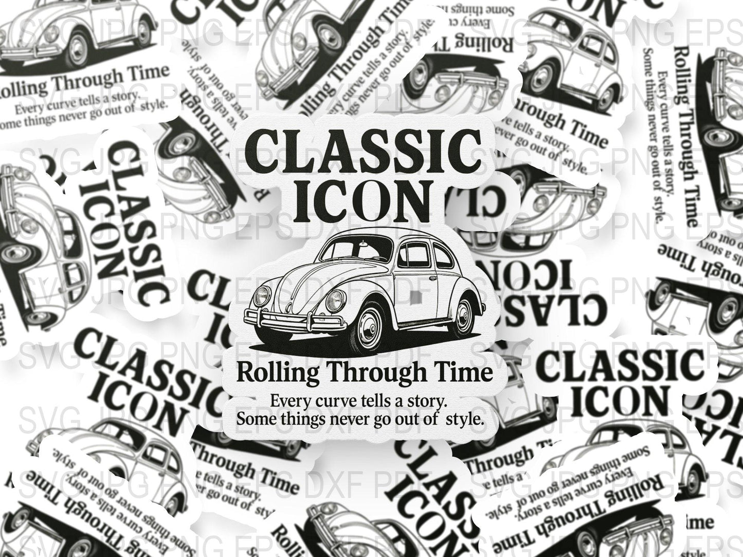 Vintage Car Classic Icon Artwork, Rolling Through Time Poster, Retro Automotive Decor, Unique Gift Idea for Car Enthusiasts