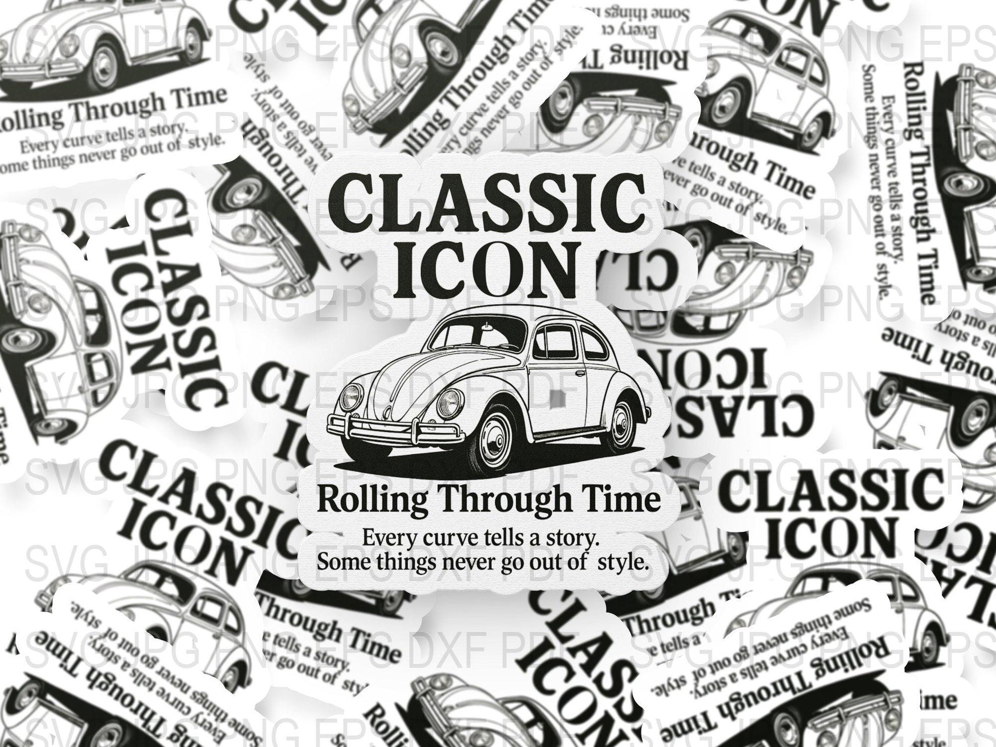 Vintage Car Classic Icon Artwork, Rolling Through Time Poster, Retro Automotive Decor, Unique Gift Idea for Car Enthusiasts