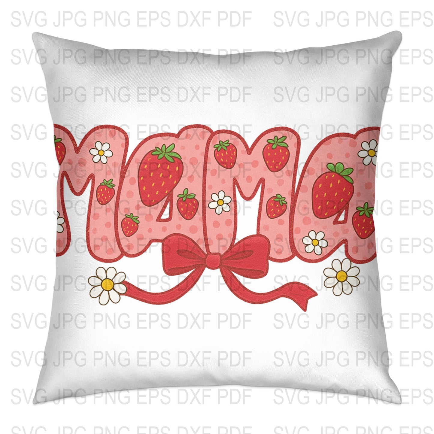 Strawberry Throw Pillow Cover, Bright Red Berry and Daisy Design, Decorative Cushion Case for Home Decor