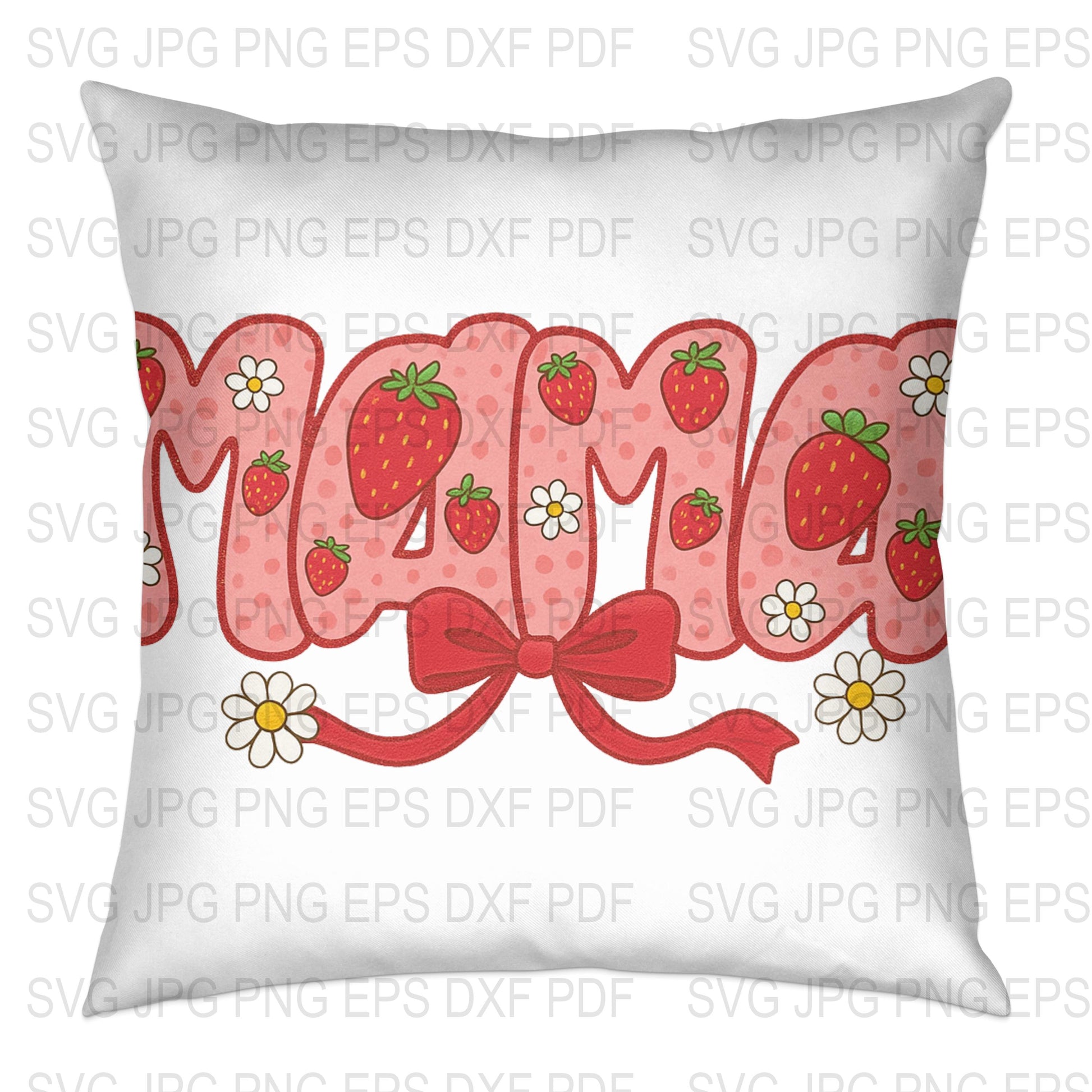 Strawberry Throw Pillow Cover, Bright Red Berry and Daisy Design, Decorative Cushion Case for Home Decor