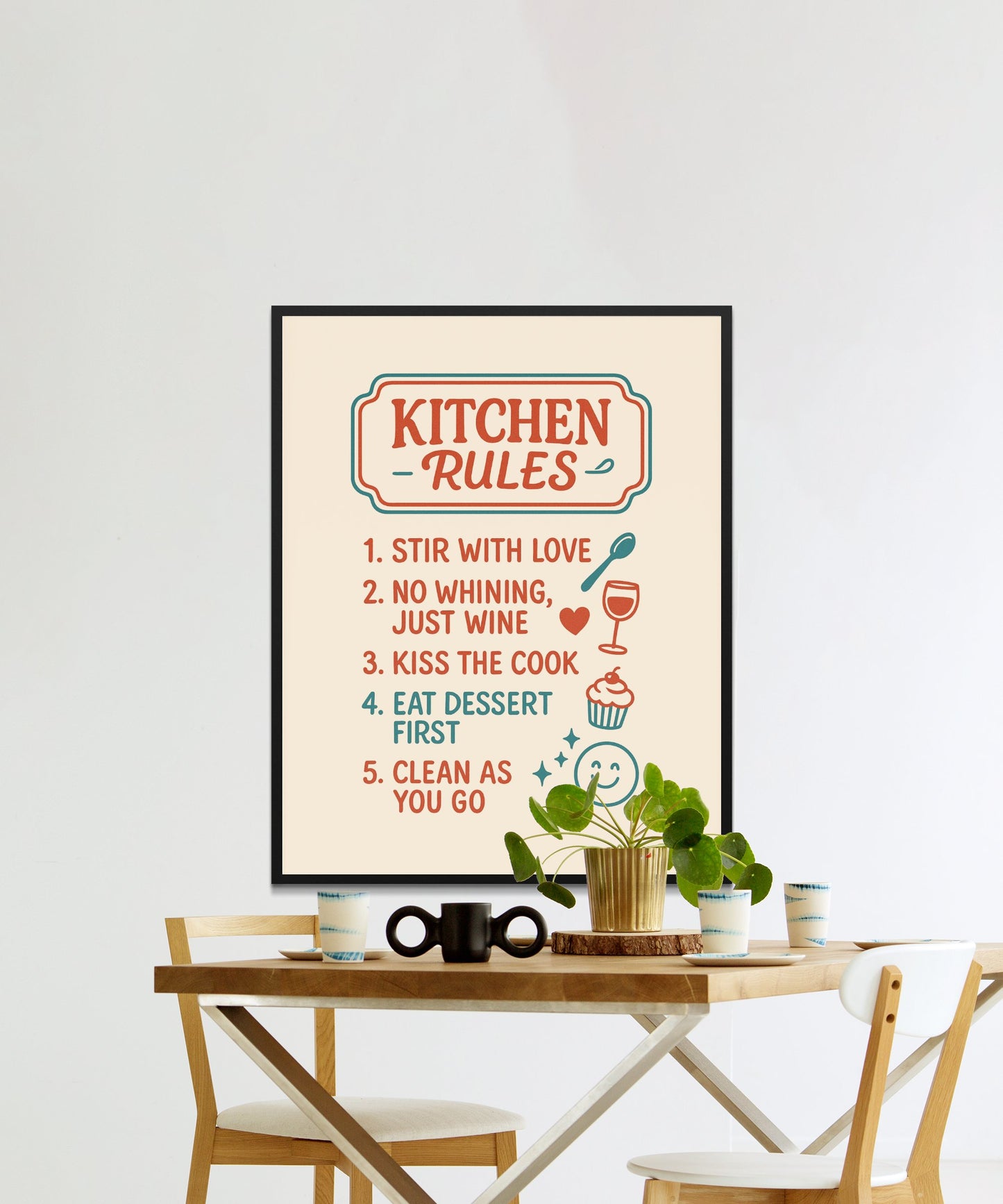 Kitchen Rules Poster, Funny Dining Room Wall Art, Home Decor Typography Print