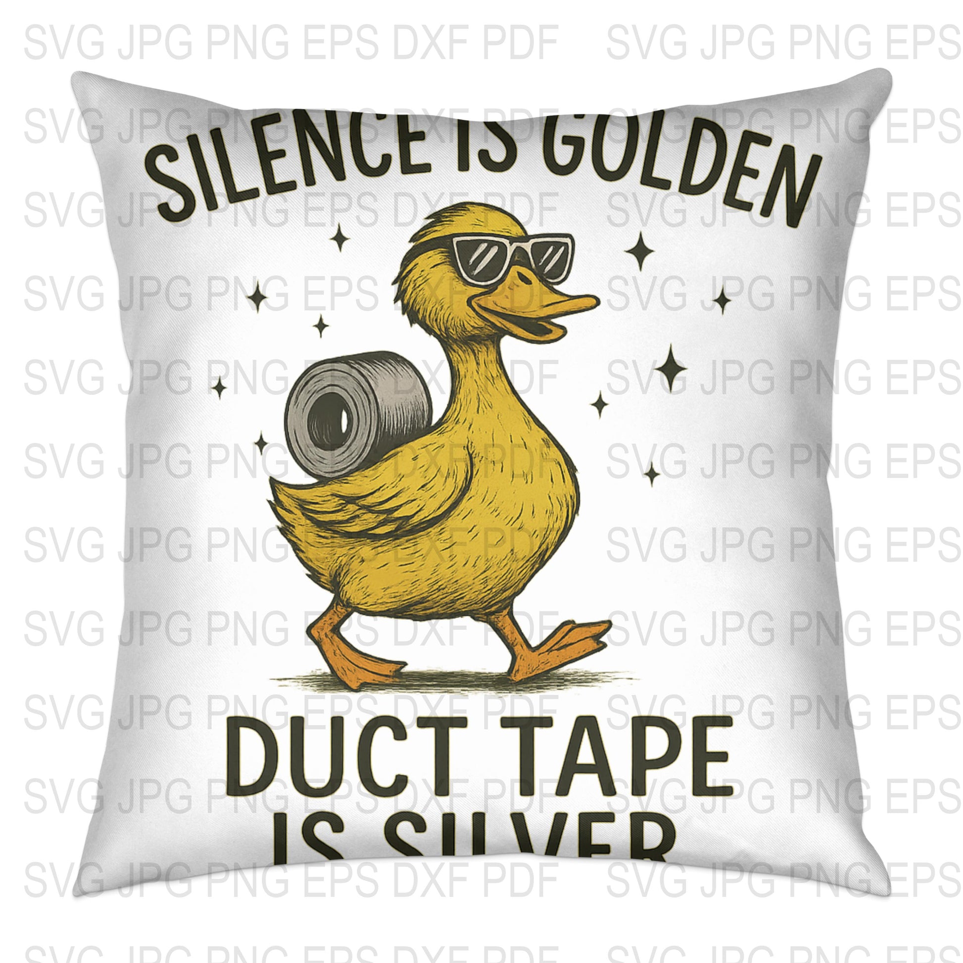 Funny Duck Throw Pillow, Silence is Golden Duct Tape is Silver, Decorative Cushion, Quirky Home Decor, Unique Gift Idea, Sofa Accessory