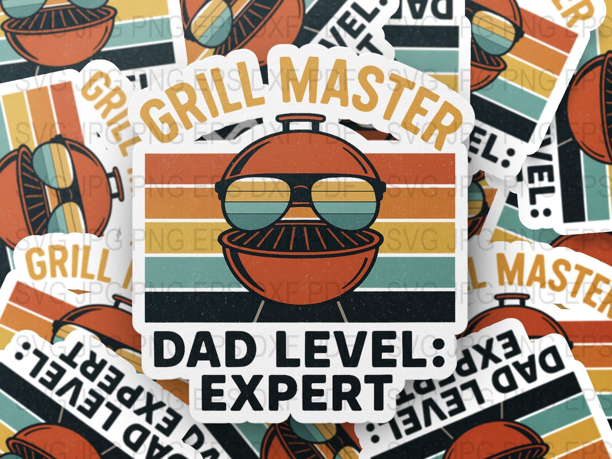 Grill Master Stickers, Dad Level Expert BBQ Vinyl Decals, Father's Day Gift Idea, Outdoor Grilling Accessories, Vintage Style Labels