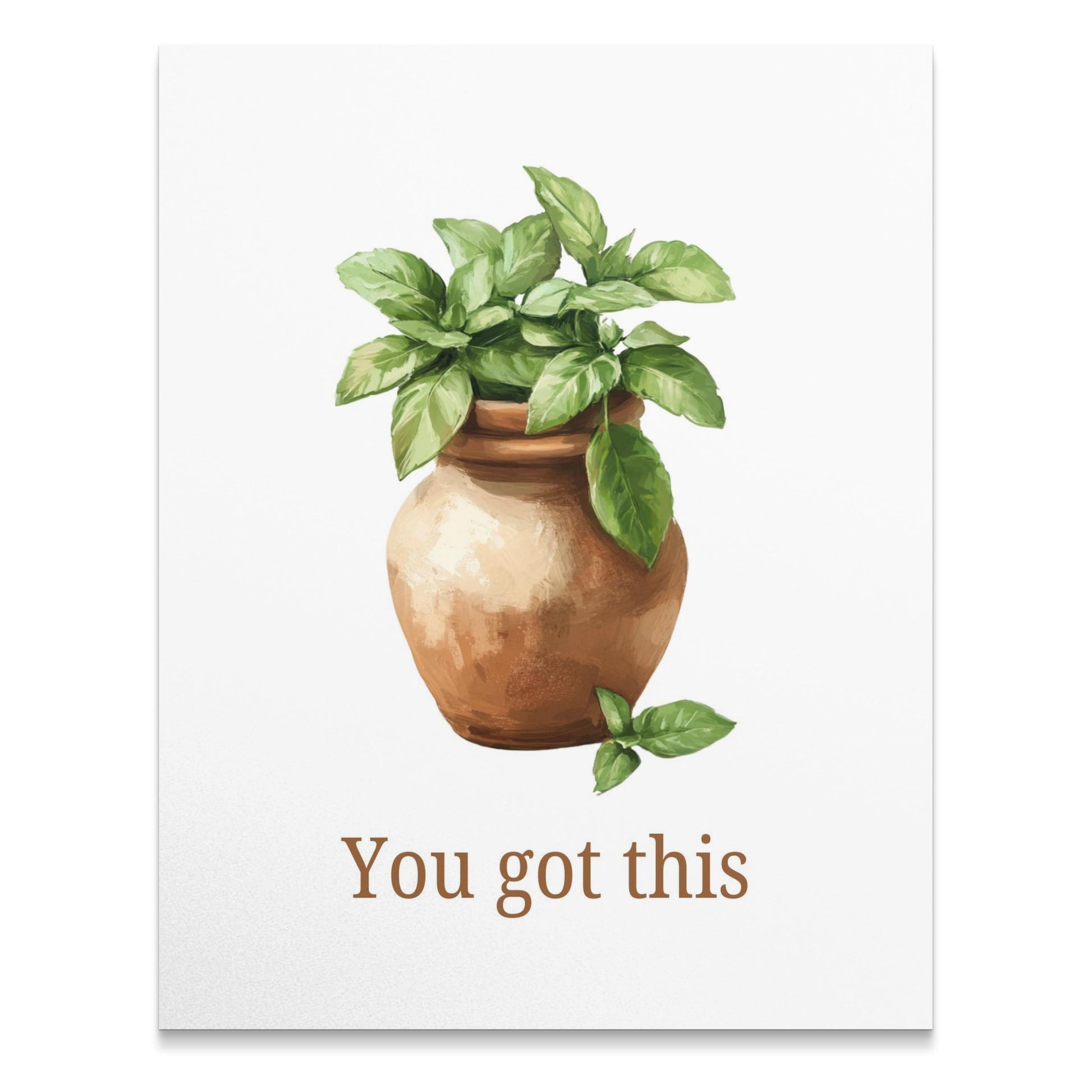 Inspirational Basil Plant Pot Art Print, 'You Got This' Motivational Wall Decor, Kitchen Artwork, Herb Illustration