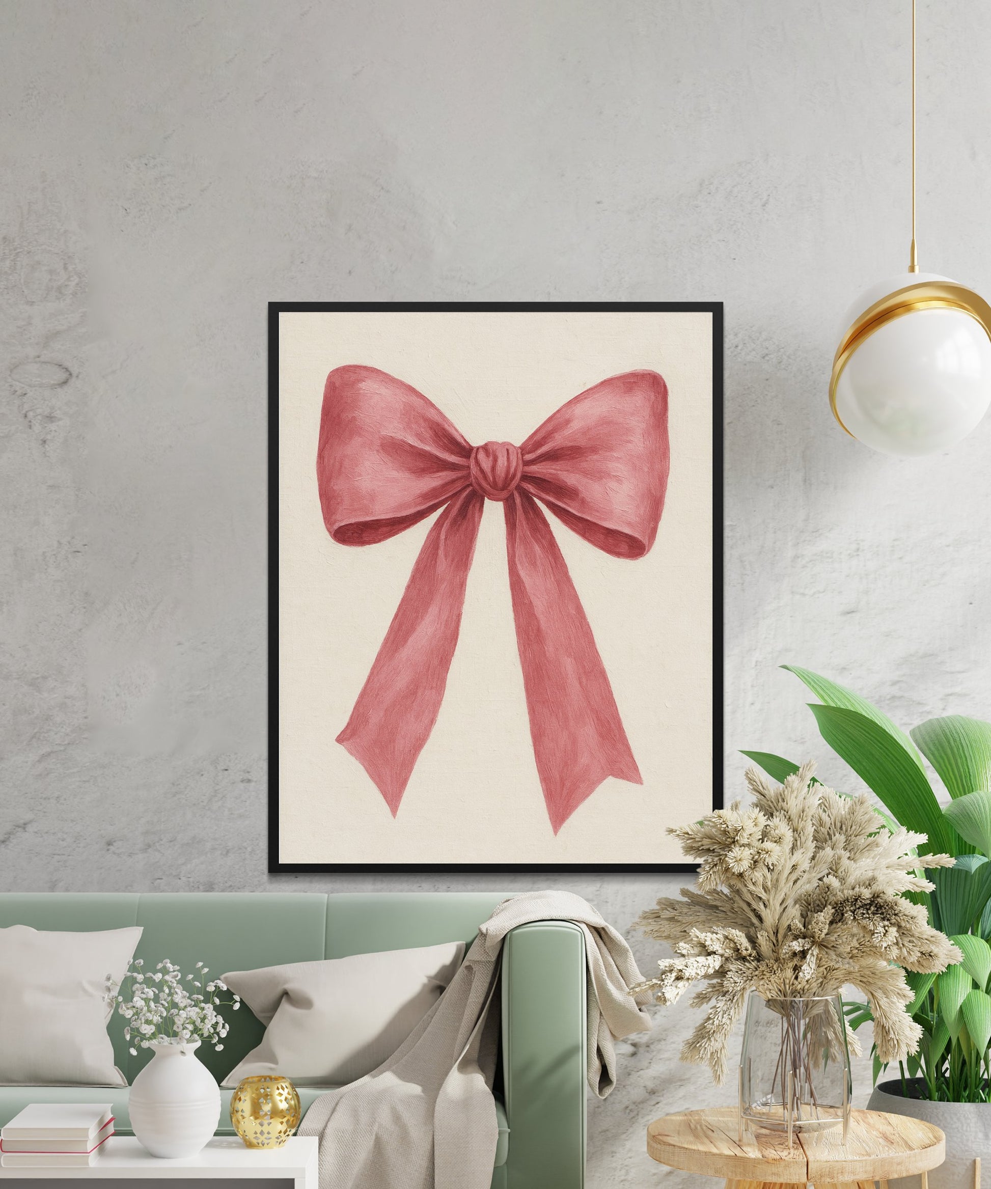 Vintage Pink Bow Art Print, Feminine Wall Decor, Shabby Chic Home Decoration, Elegant Watercolor Style Poster, Living Room Artwork