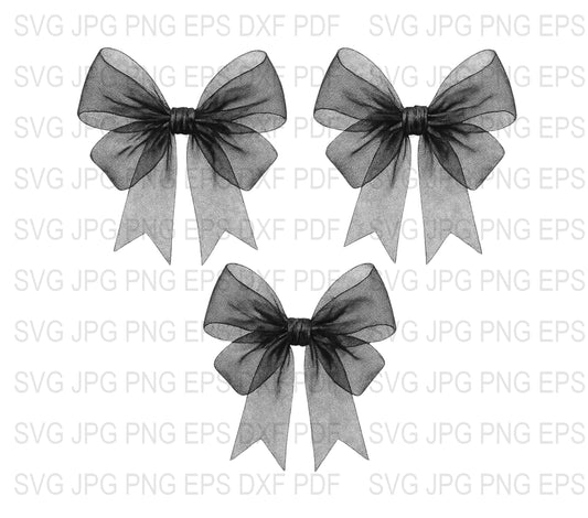 Elegant Black Bow Clipart, Monochromatic Bowtie Graphics, svg jpg png pdf Files, Digital Download for Crafts and Design