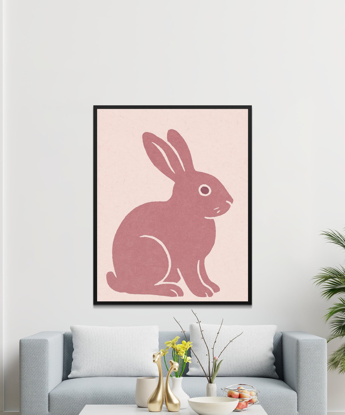 Minimalist Bunny Art Print, Vintage Rabbit Silhouette, Modern Home Decor Wall Art, Living Room Poster