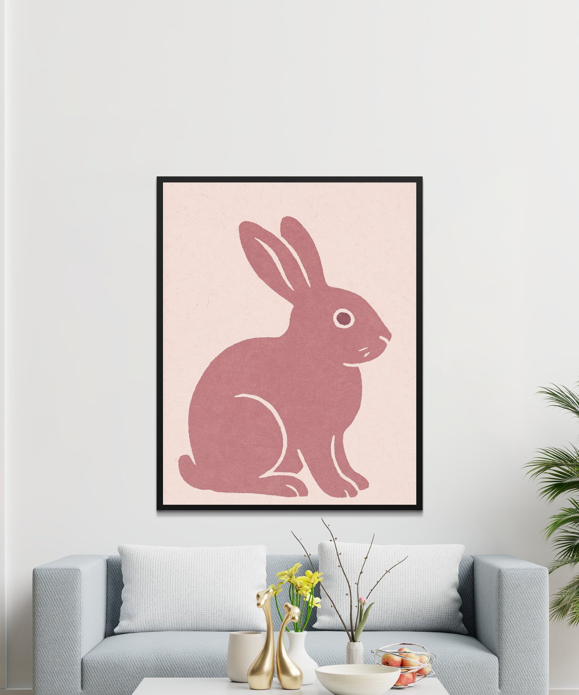 Minimalist Bunny Art Print, Vintage Rabbit Silhouette, Modern Home Decor Wall Art, Living Room Poster