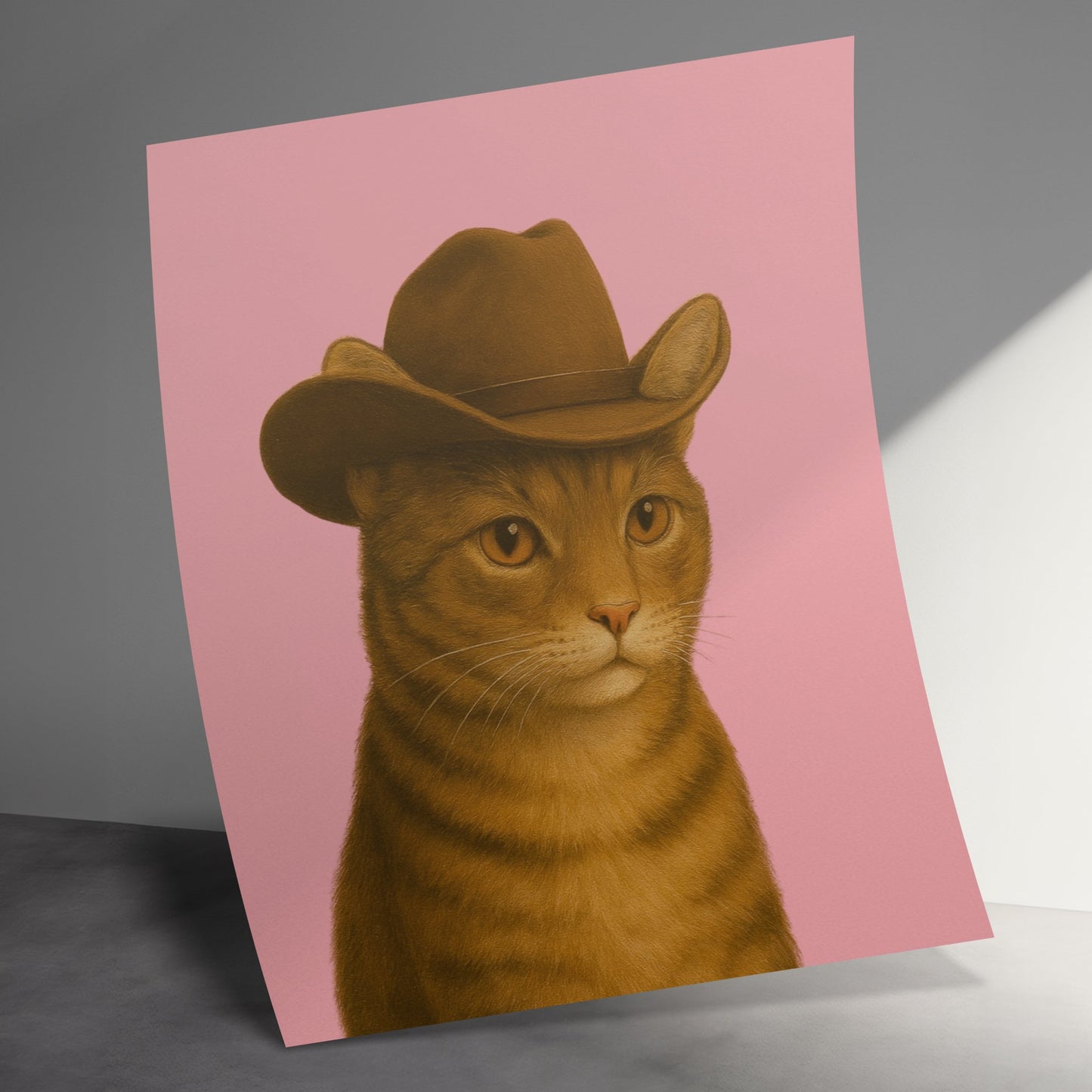 Cowboy Cat Art Print, Western Hat Feline Wall Decor, Vintage Style Animal Illustration, Whimsical Pet Portrait, Unique Home Decoration