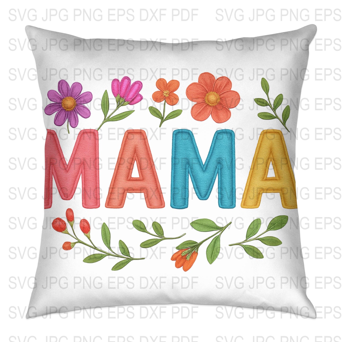 Mama Floral Pillow Cover, Colorful Spring Home Decor, Mother's Day Gift, Decorative Throw Pillow Case, Vibrant Letter Cushion