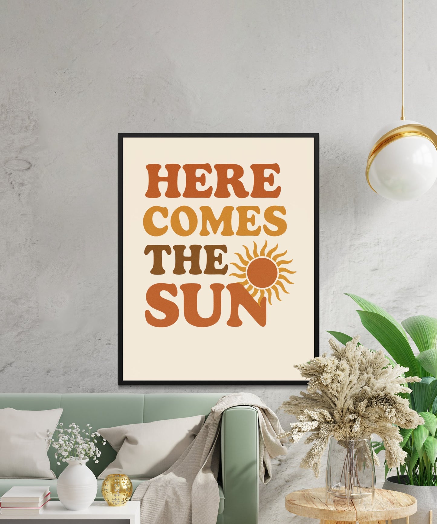 Retro 'Here Comes The Sun' Poster, Vintage Sunshine Wall Art, Boho Chic Home Decor, Living Room Aesthetic Print