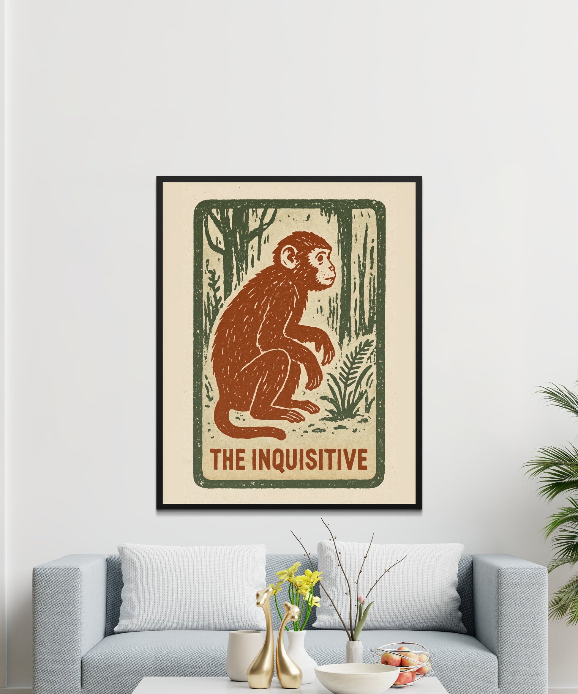 Vintage Monkey Poster, The Inquisitive Jungle Animal Wall Art, Retro Inspired Home Decor, Unique Gift Idea for Nature Lovers