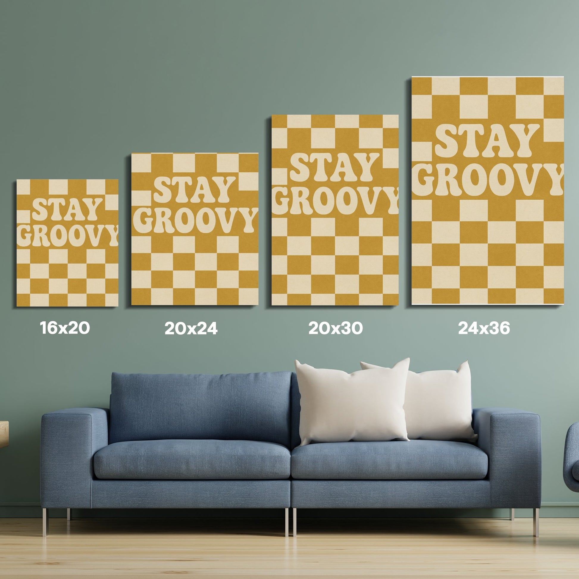 Stay Groovy Wall Art Set, Checkerboard Pattern, Retro Style Posters, Multiple Sizes, Home Decor Canvas Prints