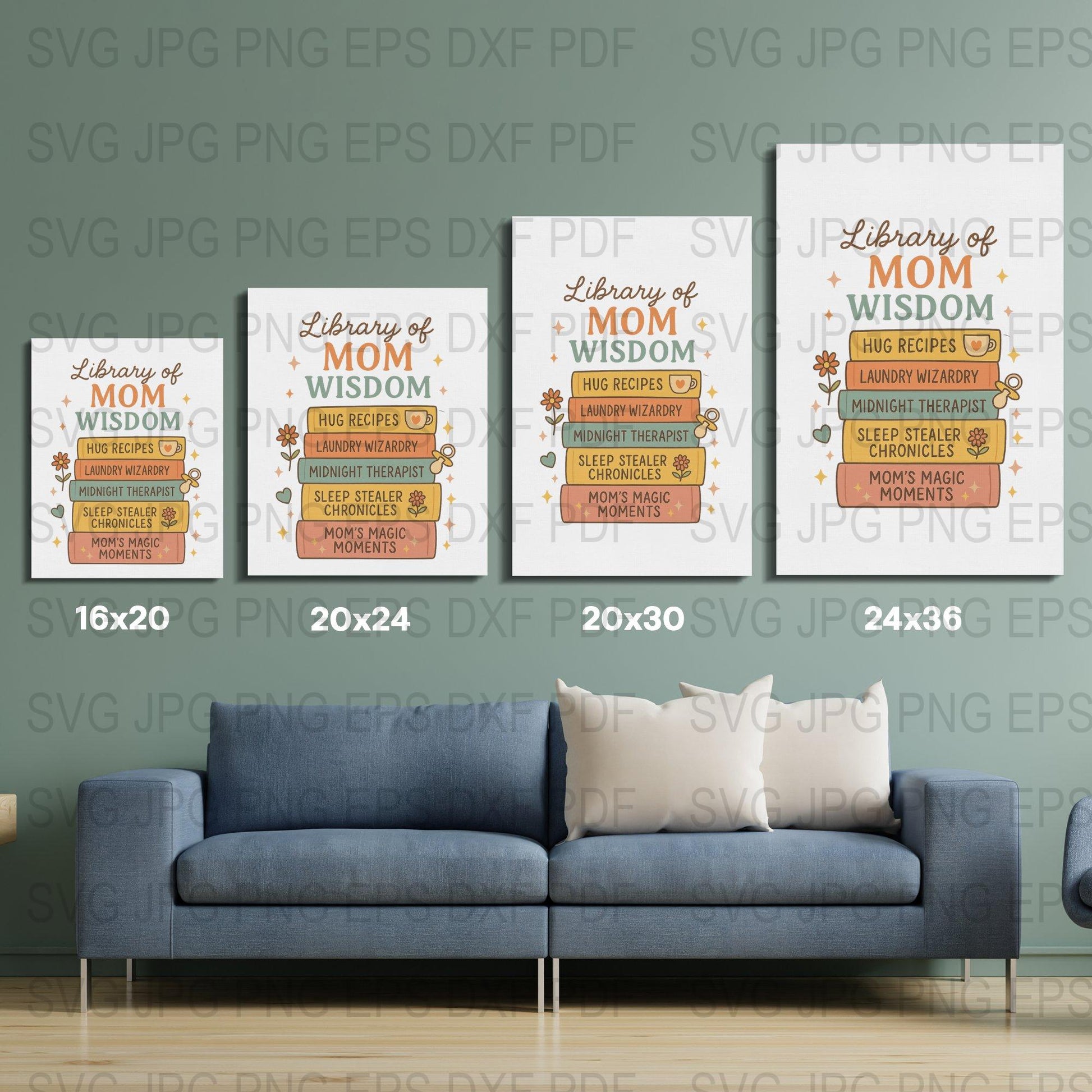 Mom's Library of Wisdom Wall Art Set, Home Decor Prints, Perfect Gift for Mother's Day, Living Room Decor Ideas