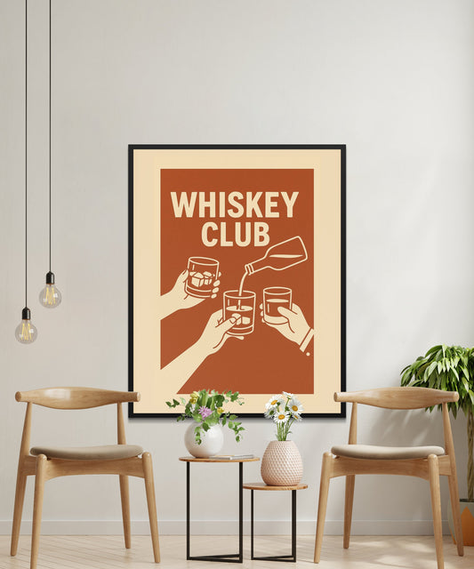 Vintage Whiskey Club Poster, Retro Bar Wall Art, Home Decor Print, Man Cave Gift Idea, Drinking Artwork, Kitchen Décor