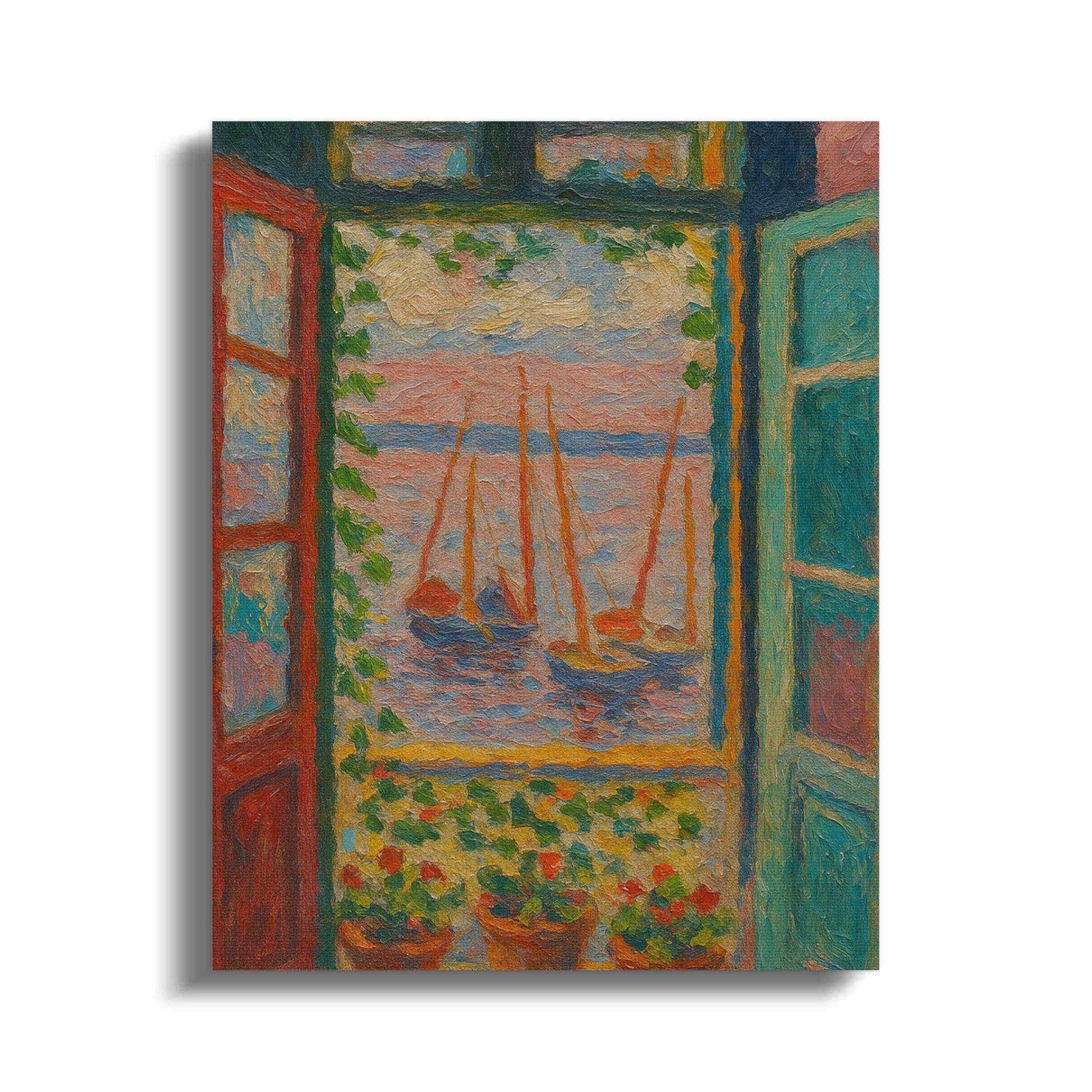 Impressionist Sea View Painting, Vintage Nautical Wall Art, Coastal Decor, Ocean Landscape, Sailing Ships Canvas Print