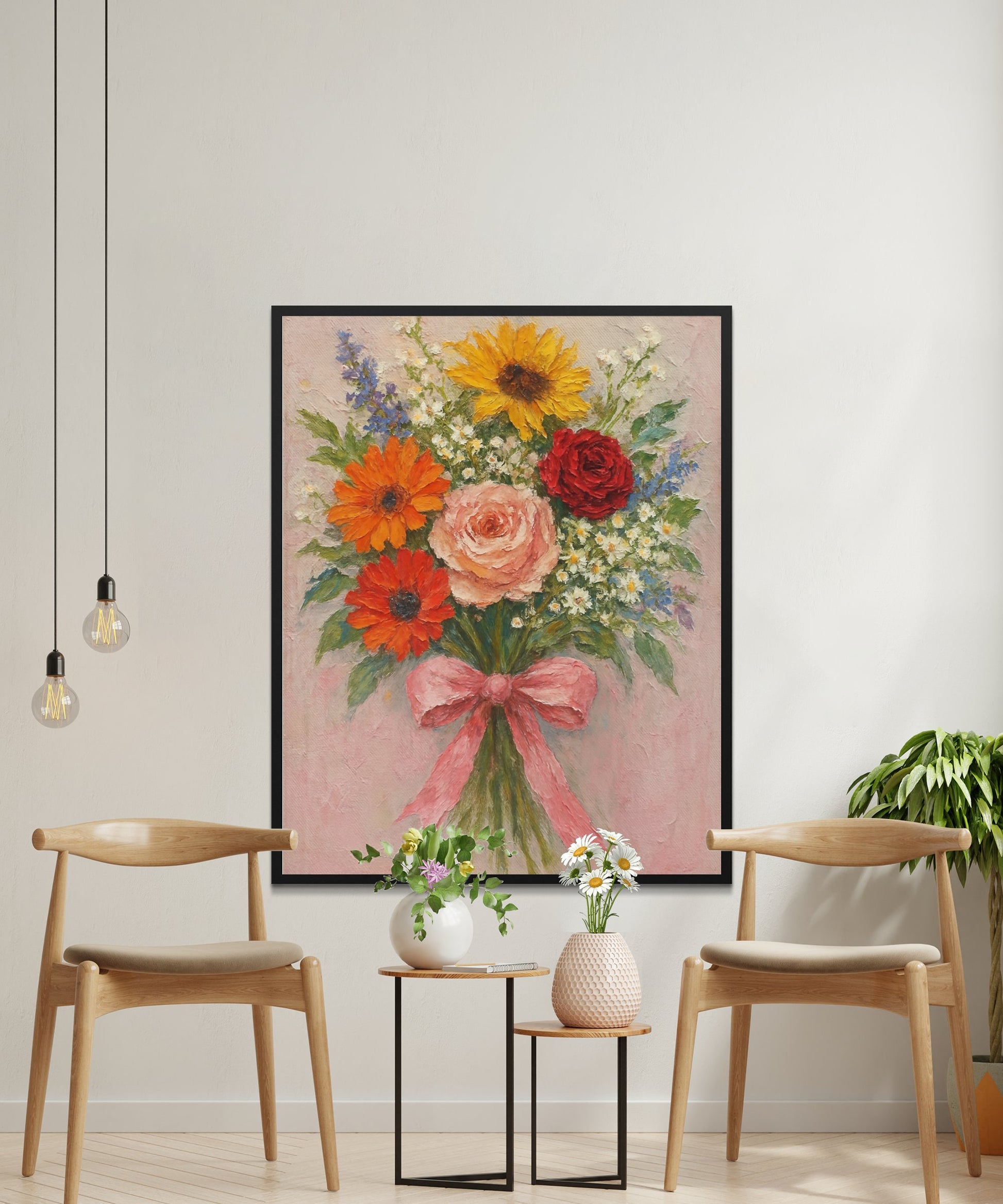 Floral Canvas Art Print, Colorful Bouquet Painting, Vintage Home Decor, Living Room Wall Art