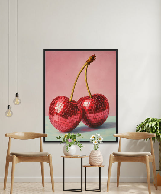 Large Disco Cherry Art Print, Modern Home Decor, Vibrant Pink Wall Art, Fruit Poster, Kitchen Decor, Unique Dining Room Wall Hanging