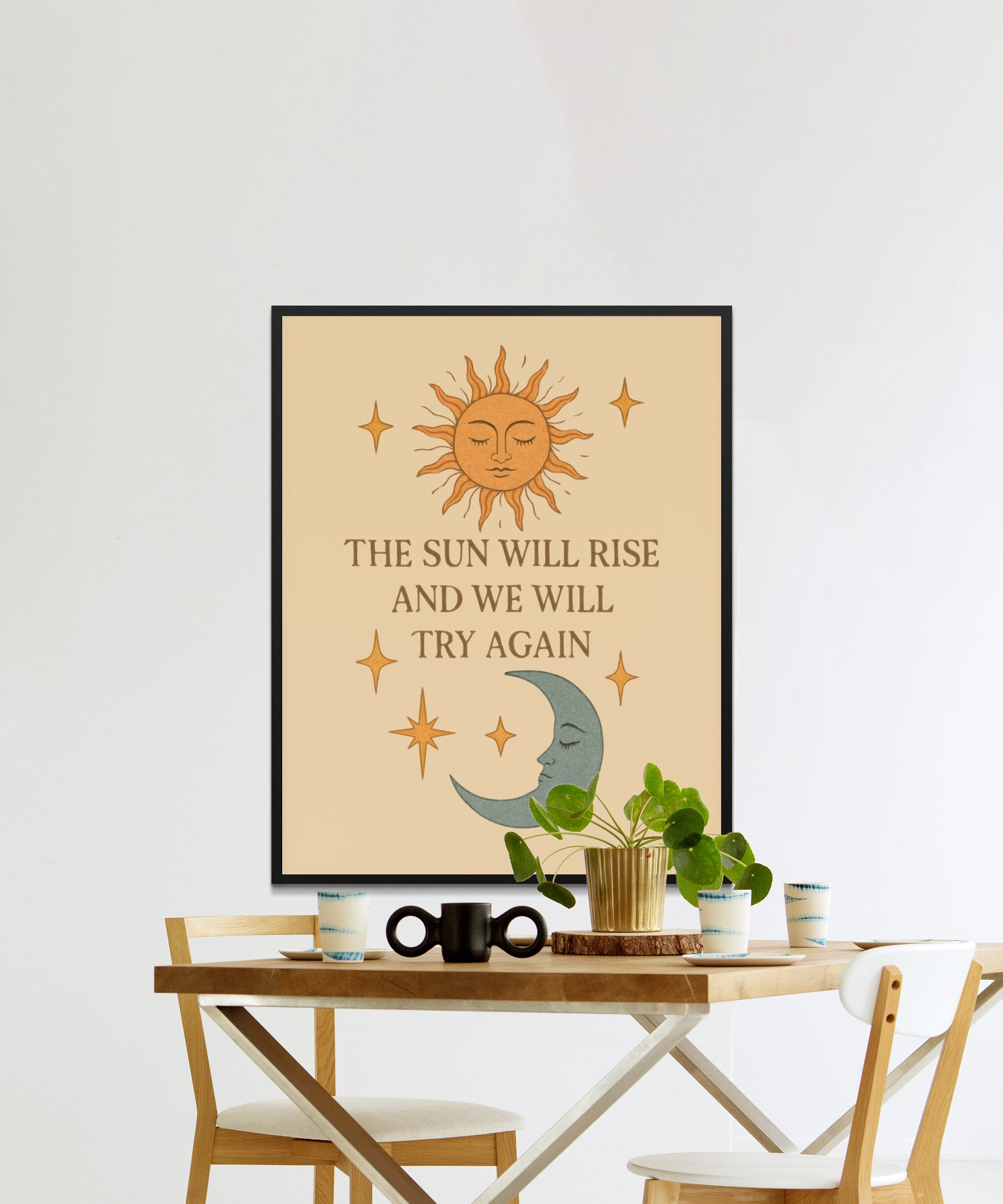 Sun and Moon Wall Art, Inspirational Quote Poster, Celestial Decor, Minimalist Print for Living Room or Office Decor