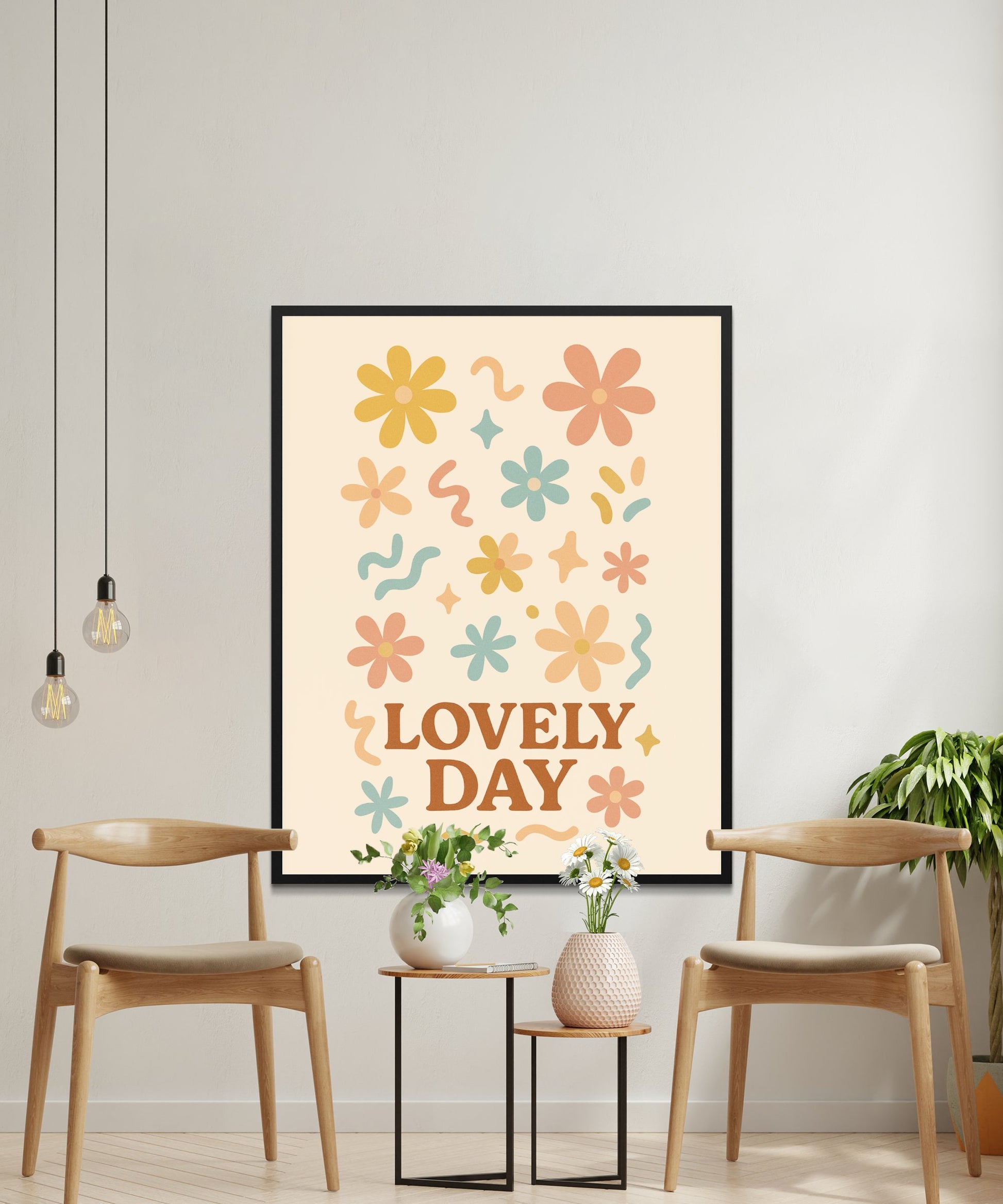 Colorful Floral Lovely Day Wall Art Print, Modern Home Decor, Living Room Decoration, Bright Poster