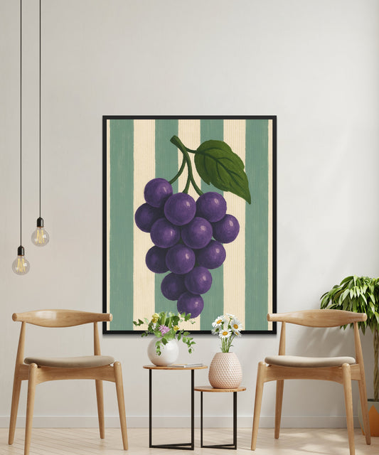 Large Purple Grape Cluster Wall Art, Modern Kitchen Decor, Vintage Style Fruit Painting