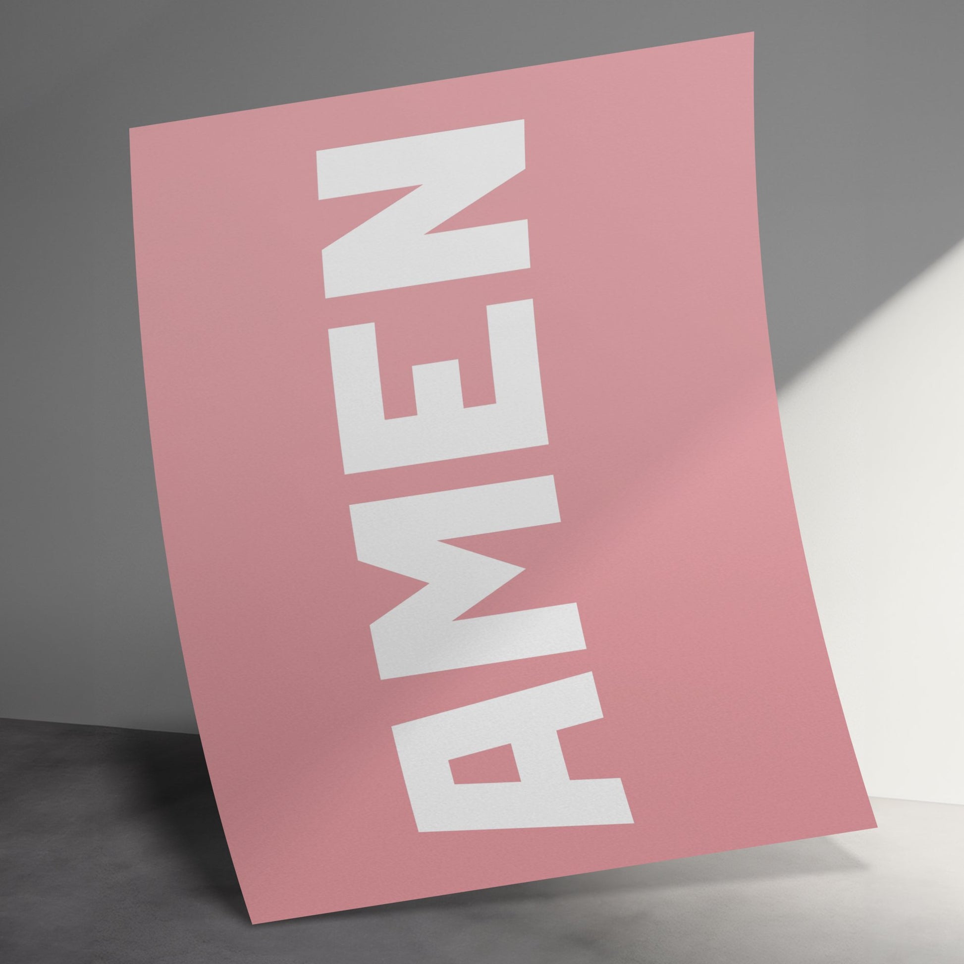 Modern Pink Amen Poster, Minimalist Typography Wall Art, Contemporary Home Decor, Spiritual Print