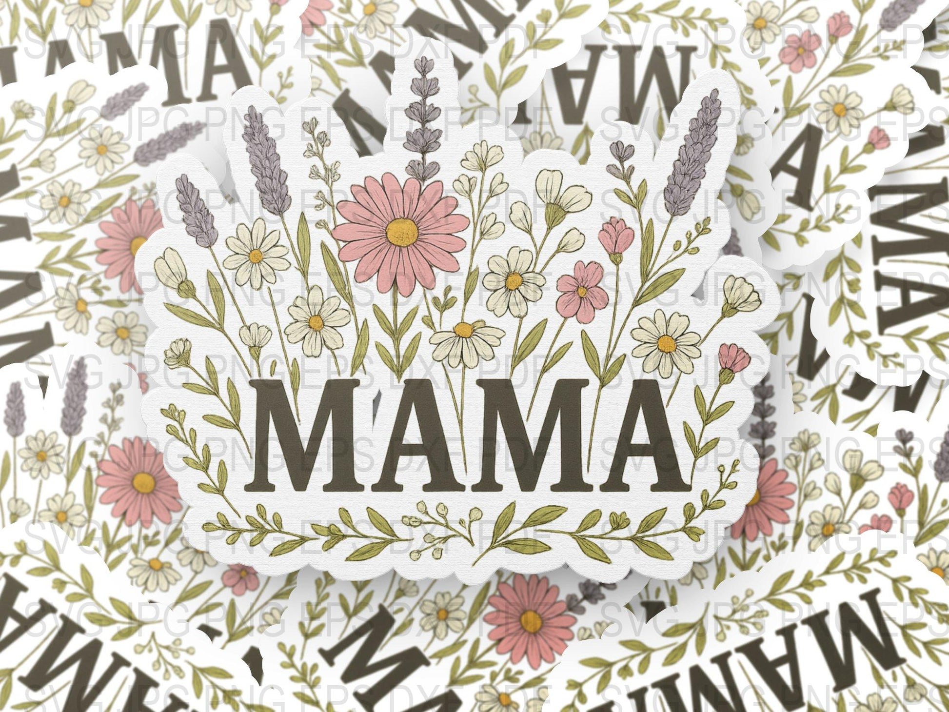 Mama Floral Bouquet Design, Mother's Day Gift, Unique Hand-Drawn Flowers, Decorative Art Piece for Mom