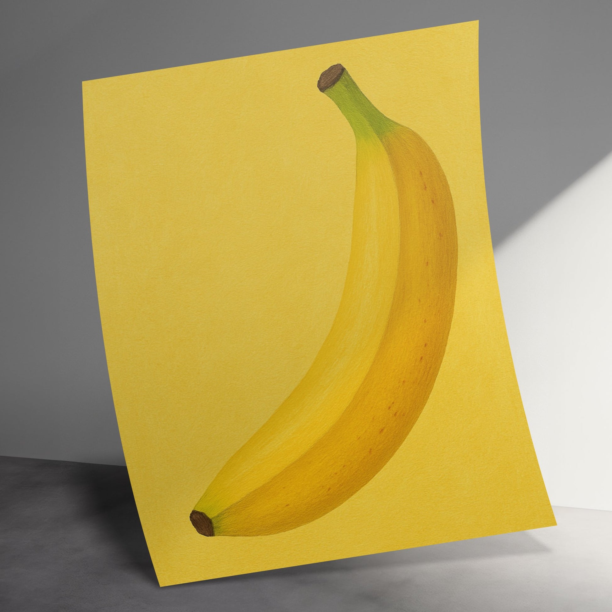 Yellow Banana Art Print, Minimalist Fruit Wall Art, Modern Kitchen Decor, Vibrant Office Poster, Unique Vegan Gift