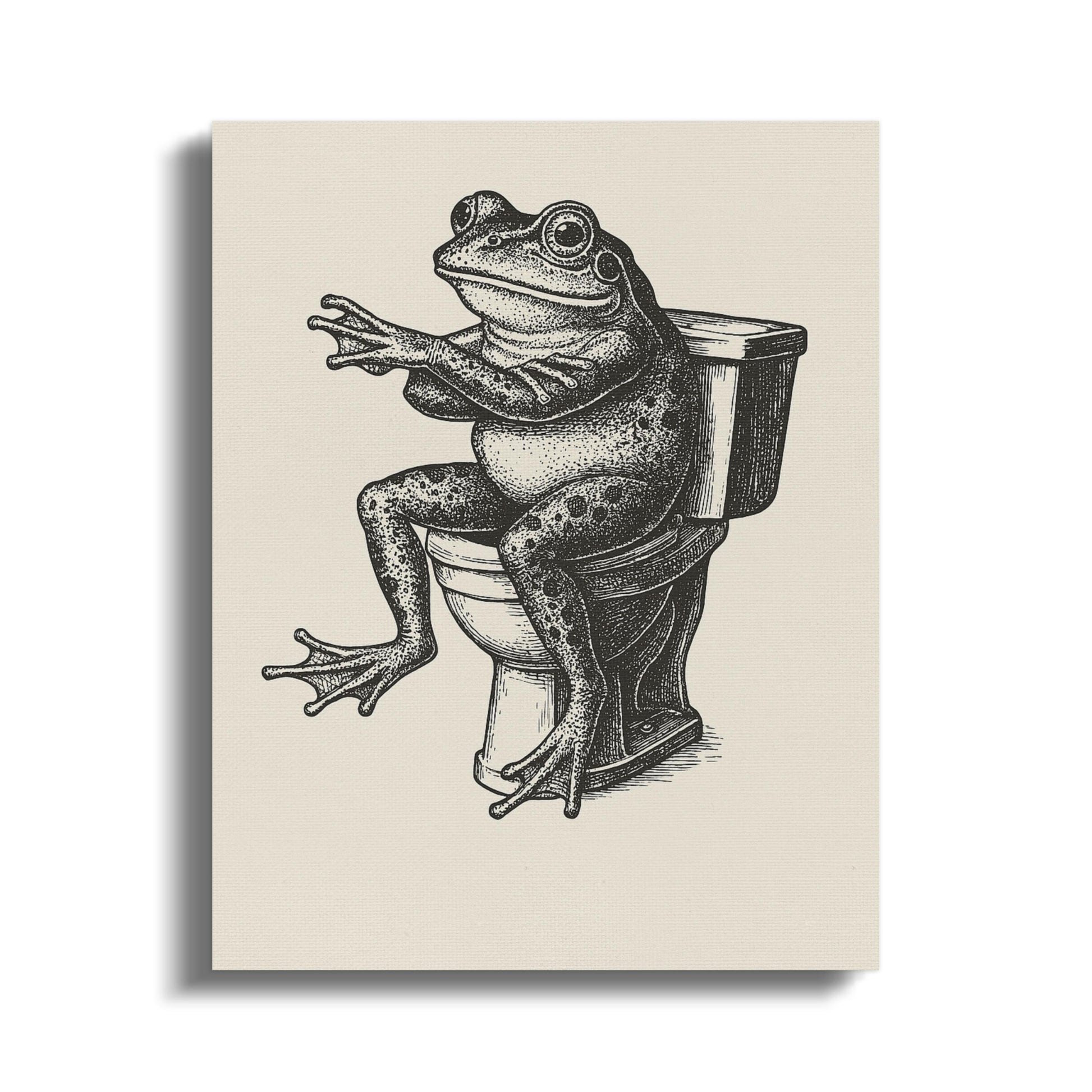 Vintage Frog on Toilet Art Print, Humorous Bathroom Wall Decor, Unique Quirky Animal Illustration