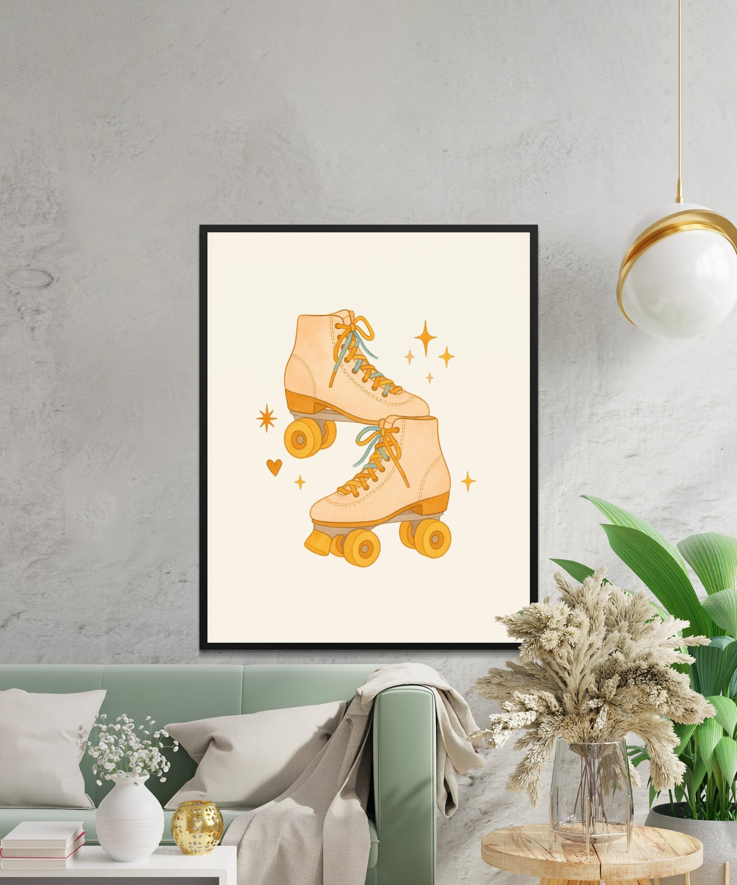 Vintage Orange Roller Skates Art Print, Retro Skating Wall Decor, Nursery Room Decoration, Gift for Skater, Modern Home Decor Idea