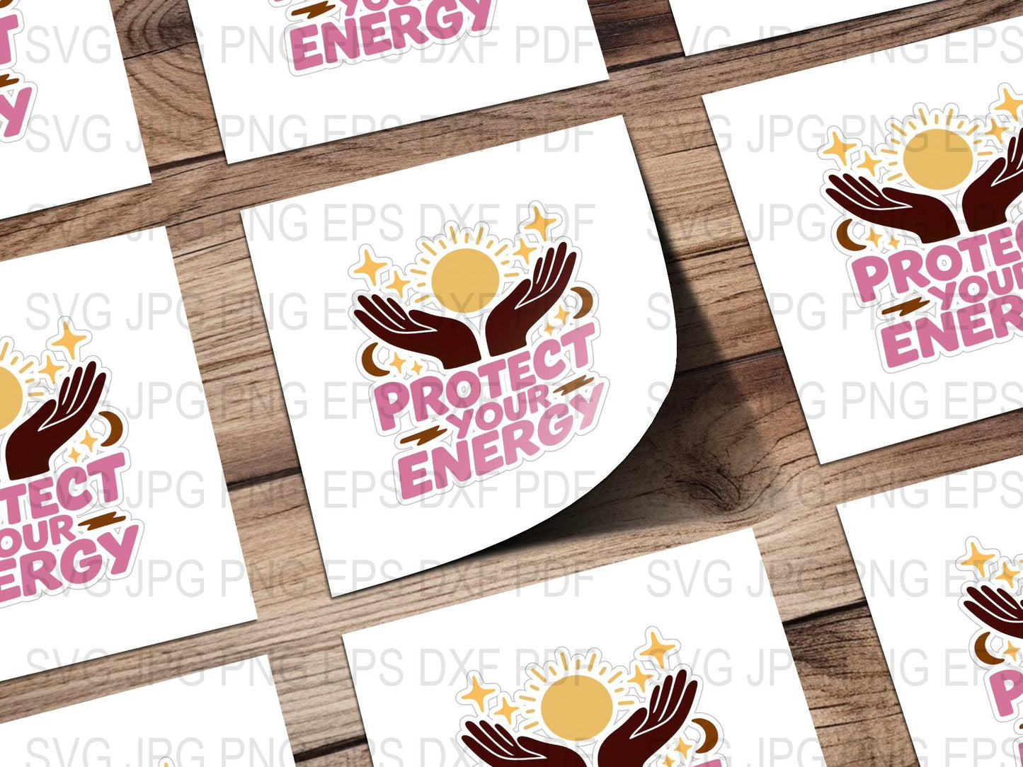 Protect Your Energy Sticker, Positive Sun and Hands Design, Vinyl Decal, Motivational Reminder, Waterproof, Laptop and Phone Accessory